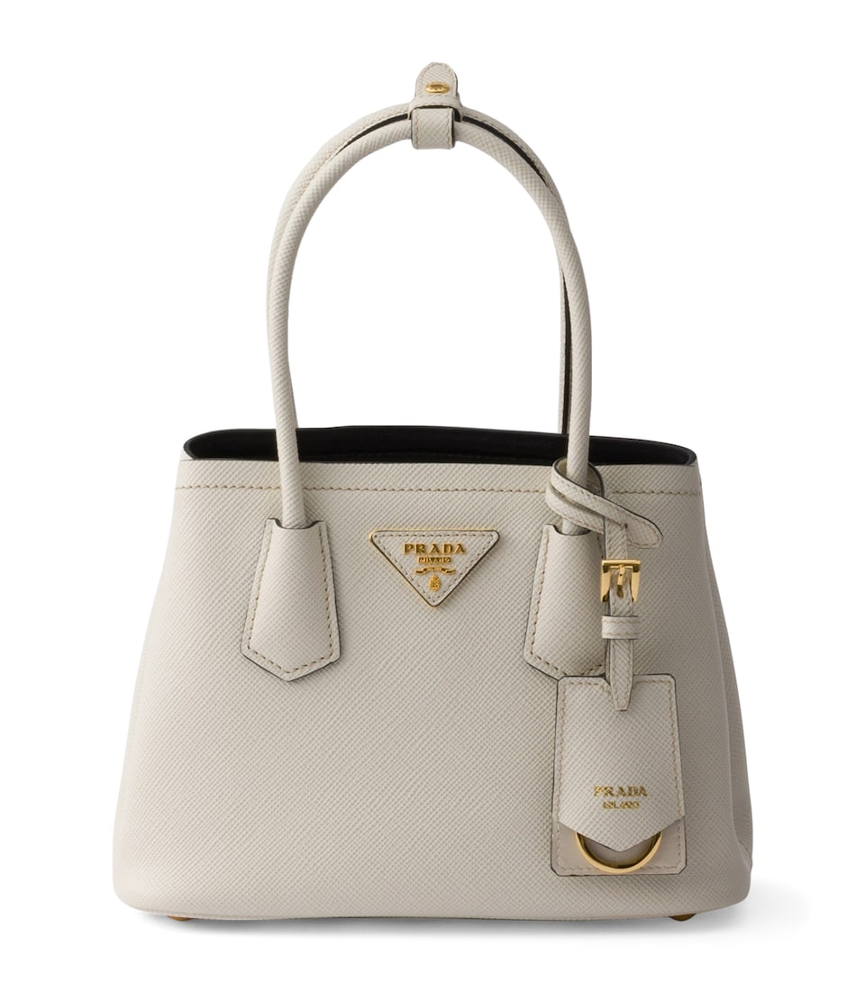 Prada Mini Saffiano Leather Double Top-Handle Bag Neutral