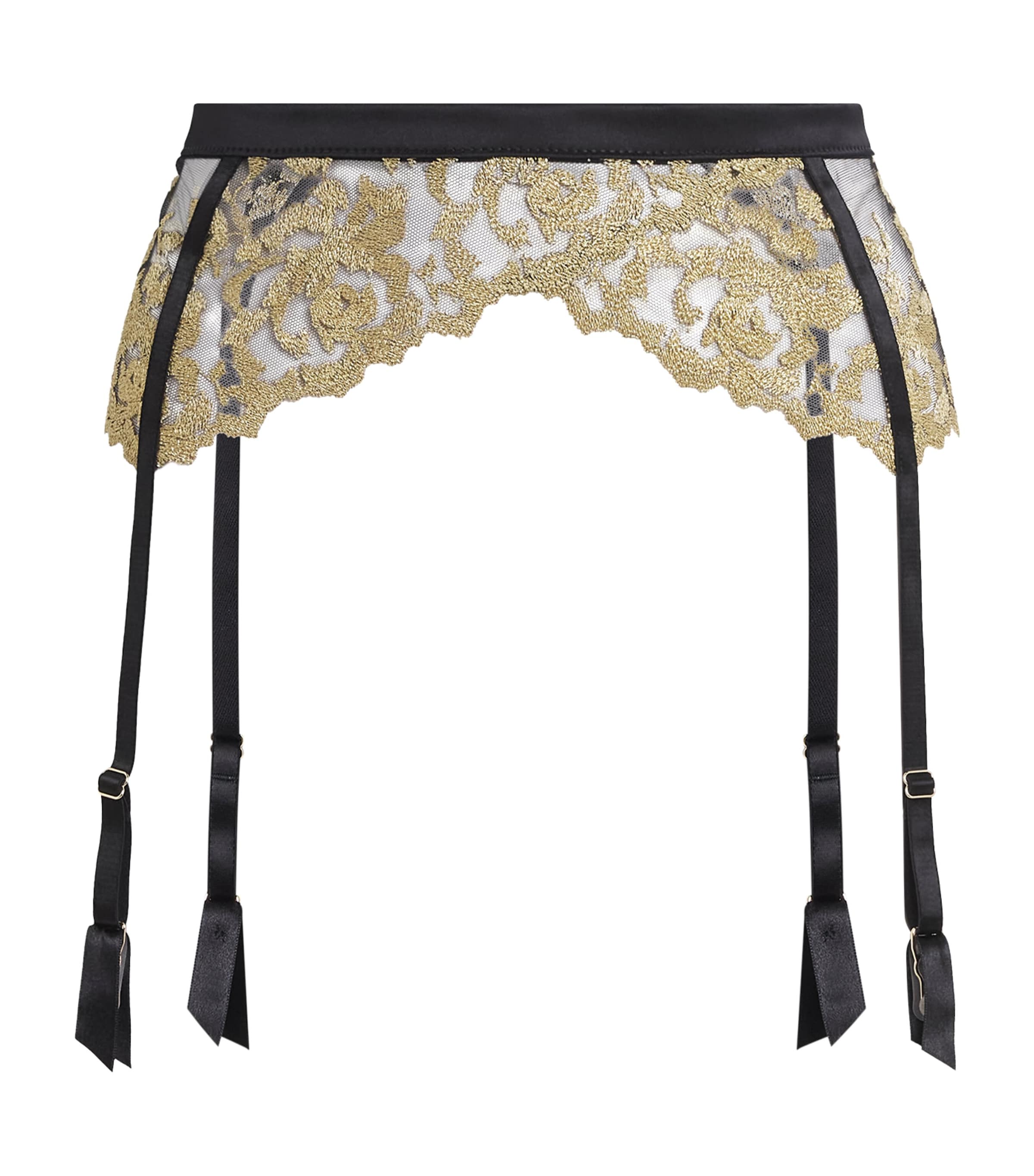 Coco De Mer Womens Embroidered Flavia Garter Belt Onyx And Gold