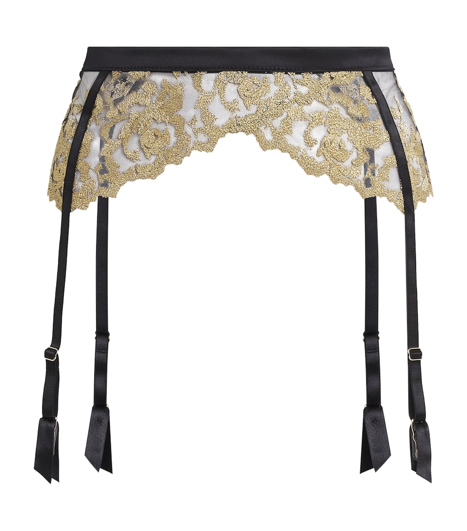 Coco De Mer Womens Embroidered Flavia Garter Belt Onyx And Gold