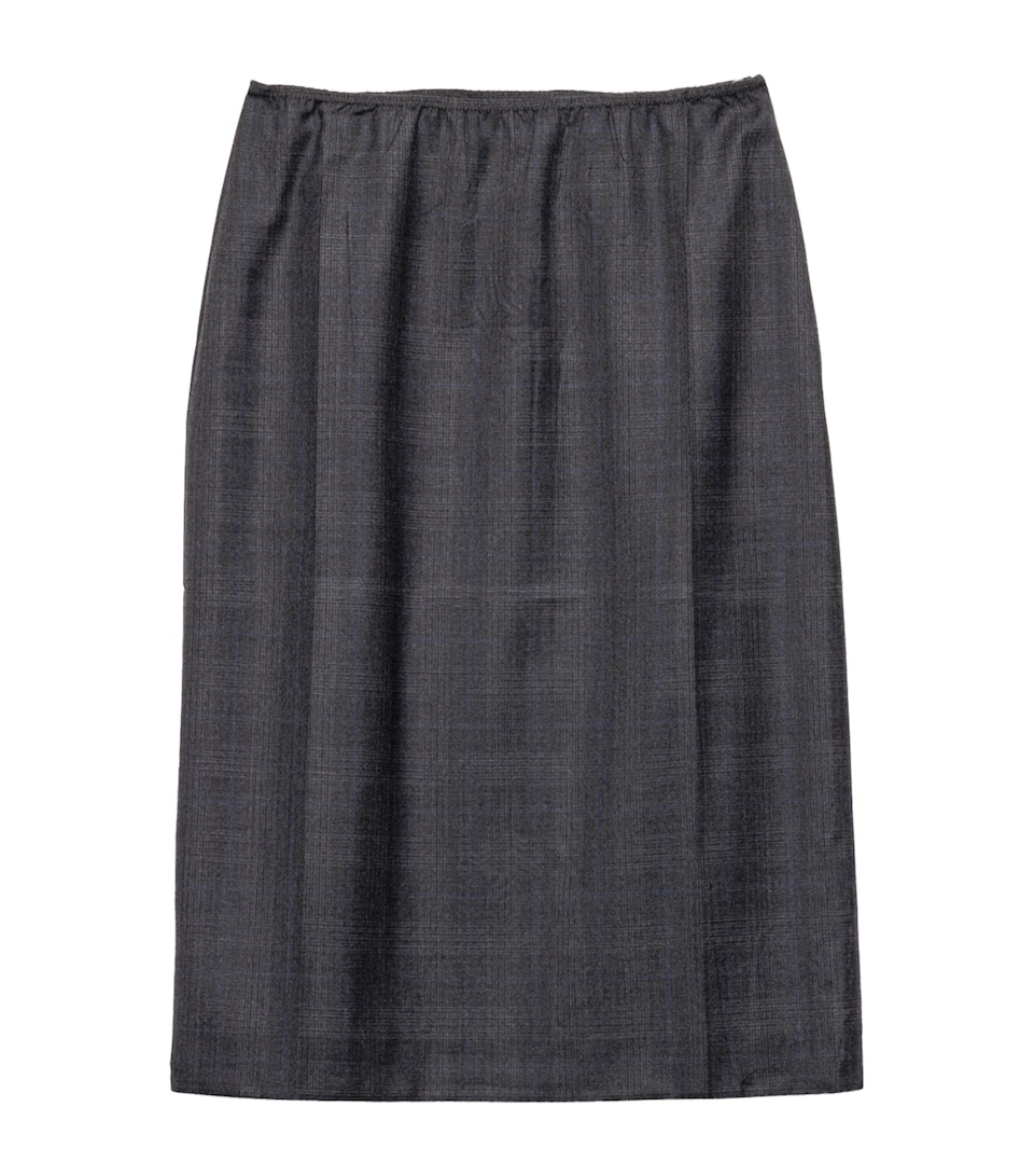 Wool Check Midi Skirt