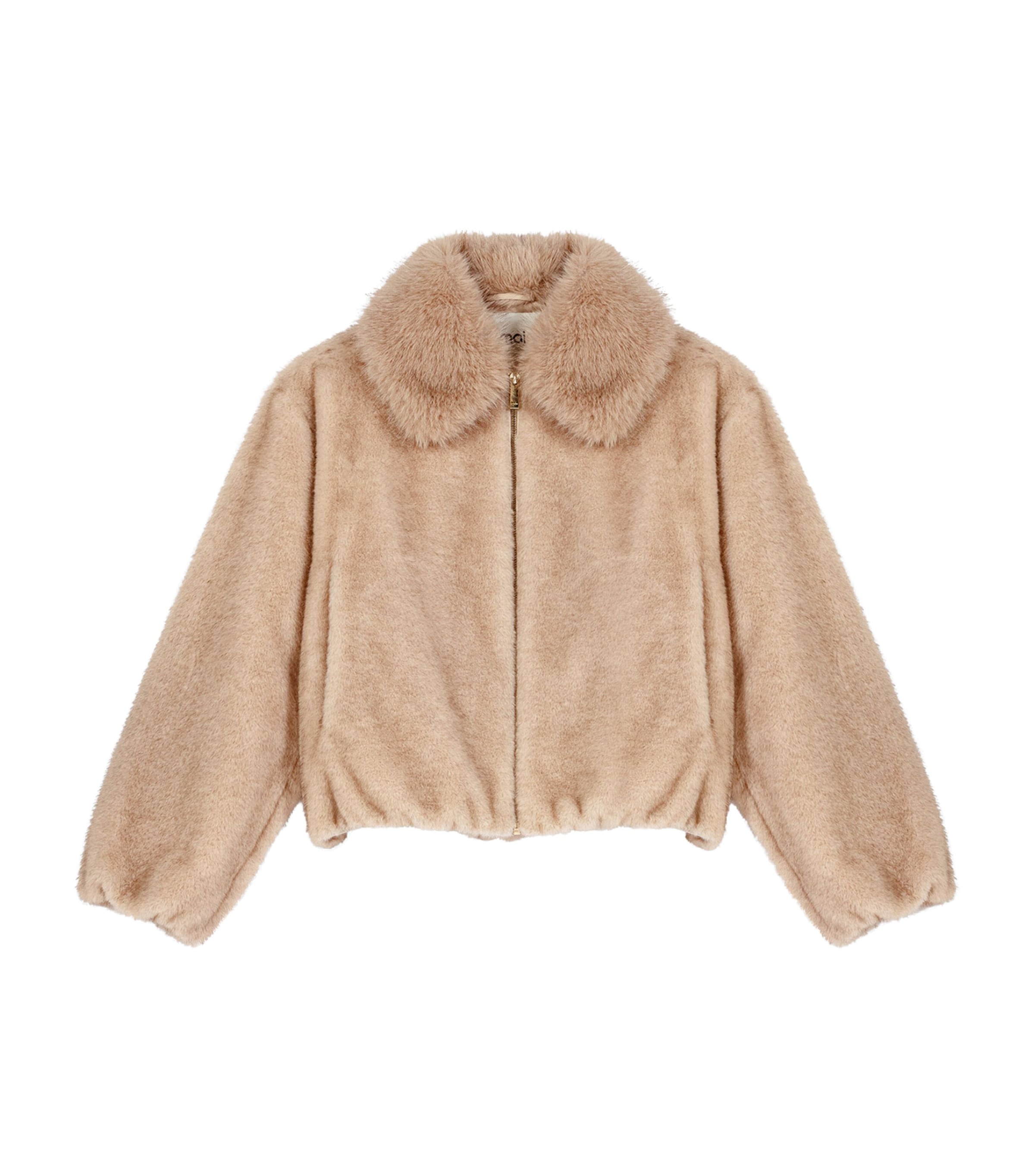 Maje Womens Faux Fur Cropped Jacket Beige