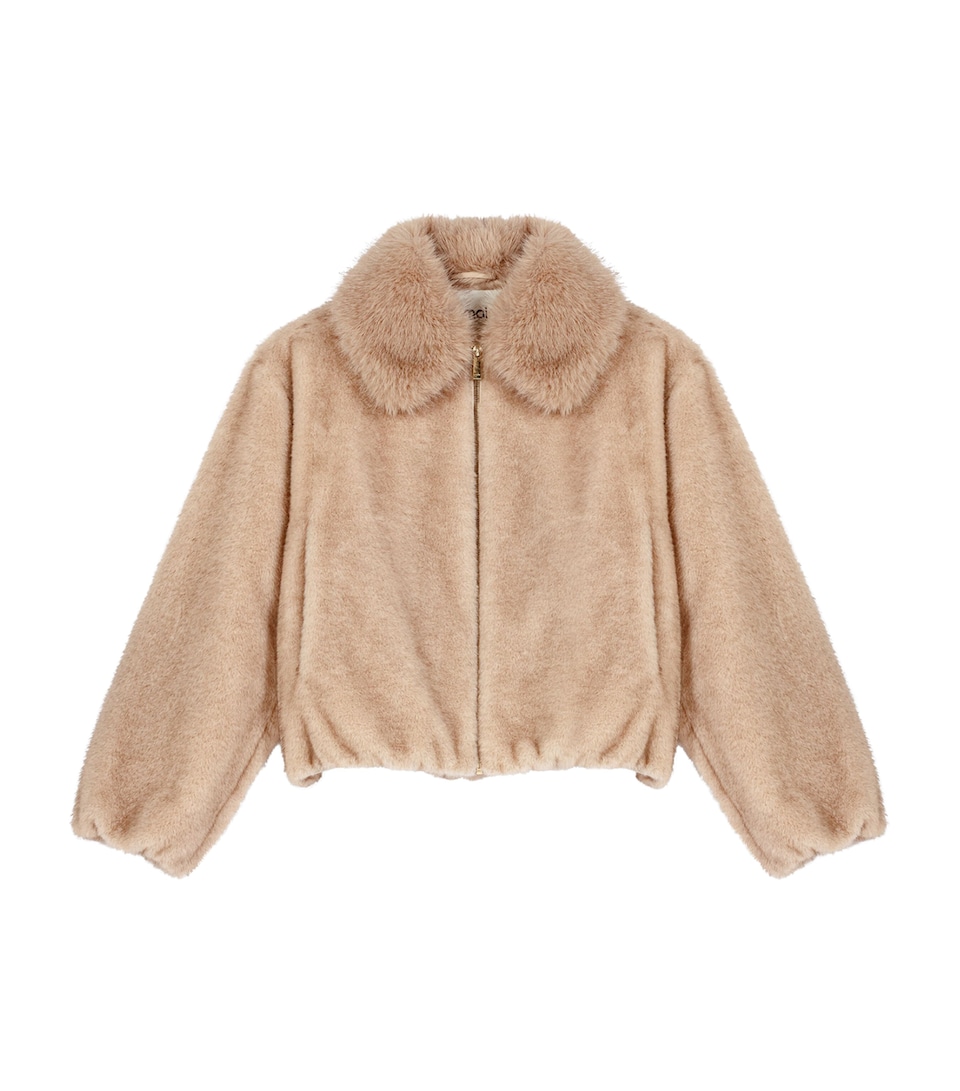 Maje Womens Faux Fur Cropped Jacket Beige