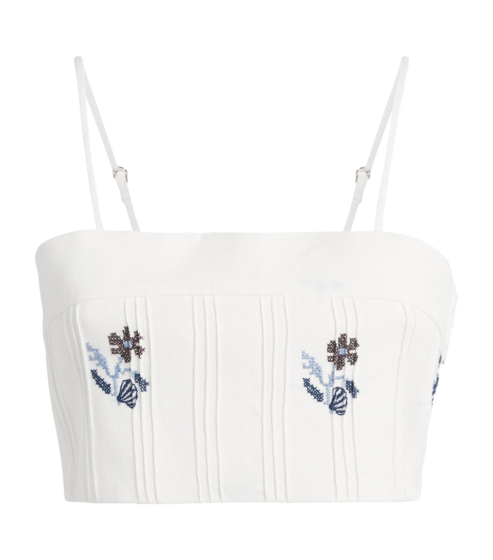 LUG VON SIGA Womens Linen Embroidered Aurora Top Offwhite/hndmd Embrd