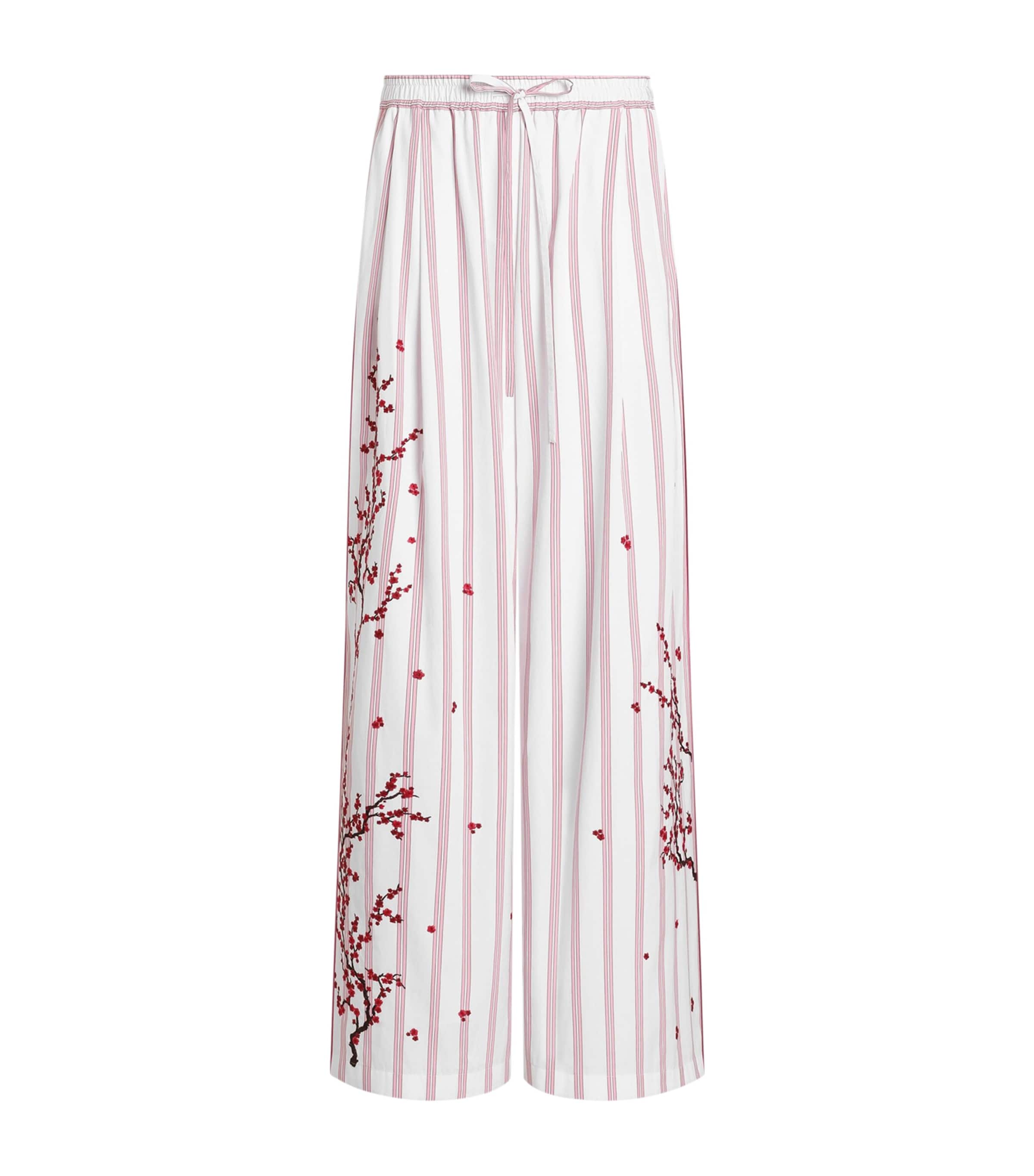 Dolce&Gabbana Womens Cotton-Silk Stripe Embroidered Trousers Embr