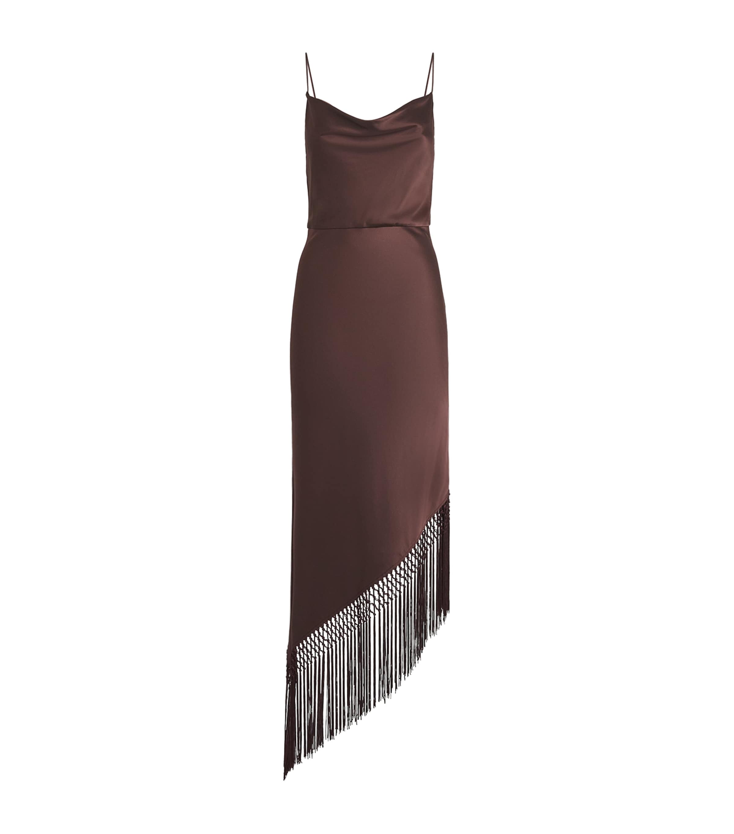 Alice+Olivia Womens Fringed Harmony Midi Dress Dark Chocolate