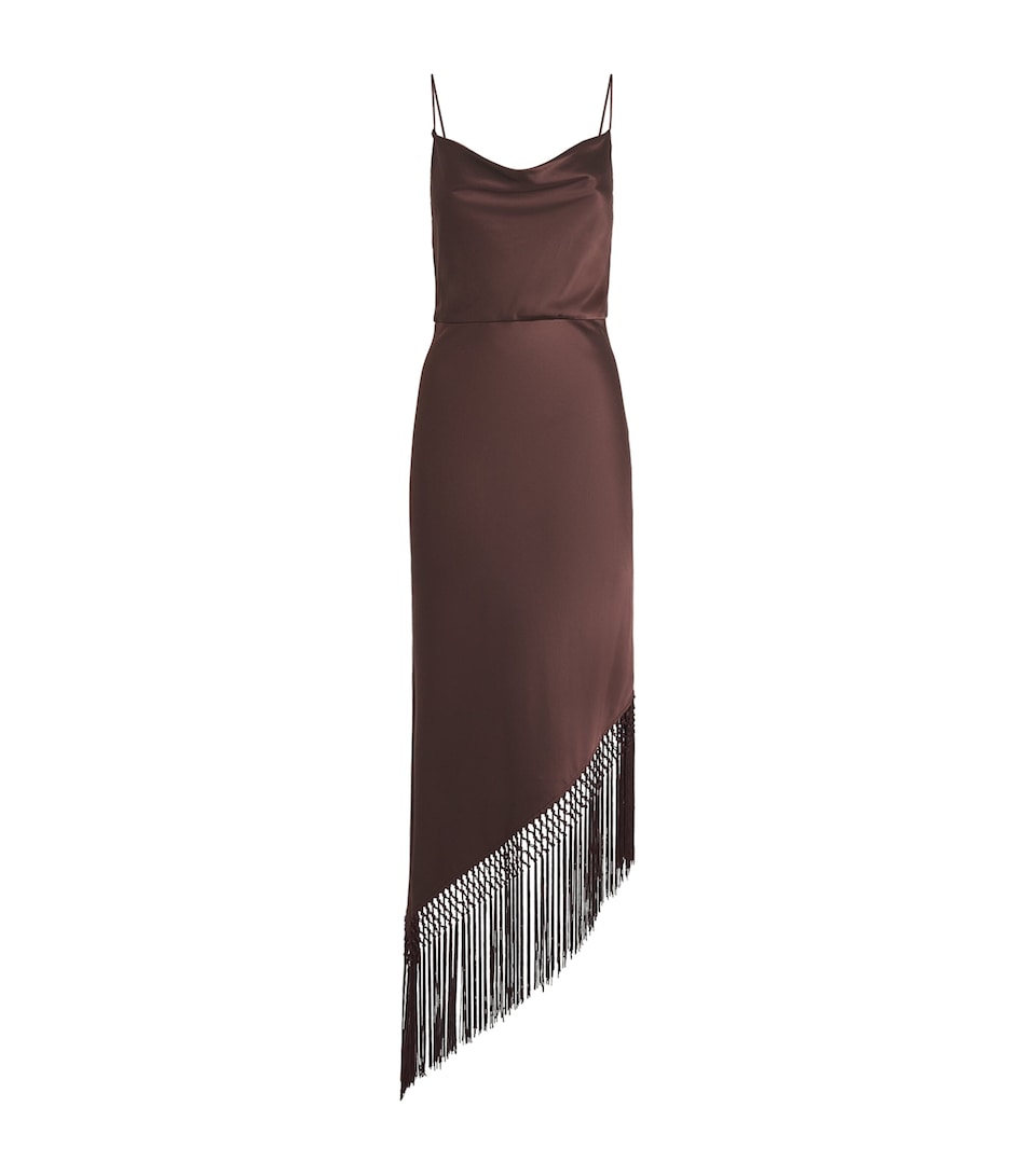 Alice+Olivia Womens Fringed Harmony Midi Dress Dark Chocolate