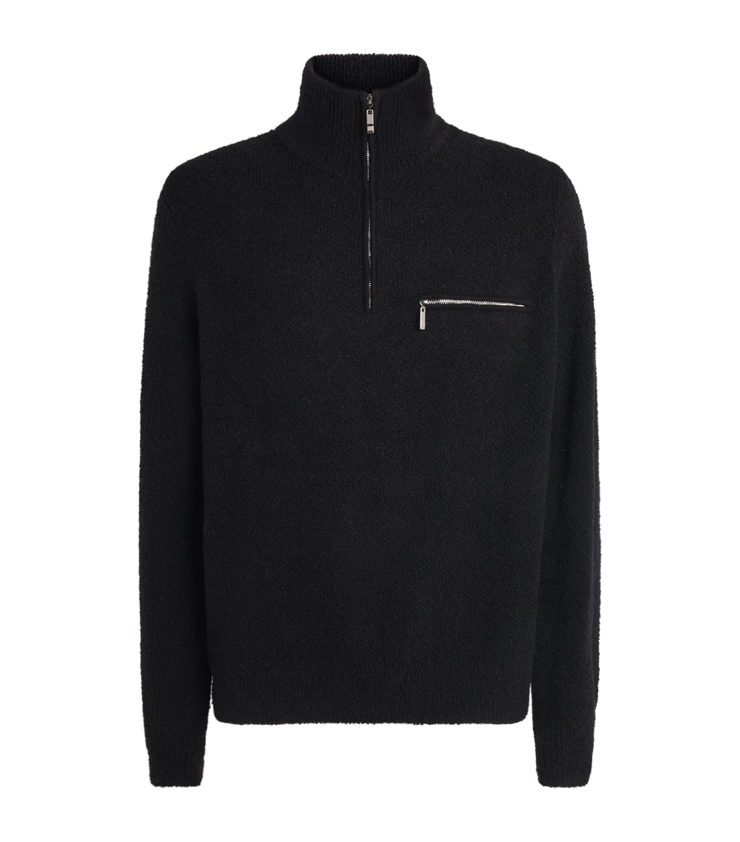 PAIGE Mens Wool-Blend Bouclé Donover Quarter-Zip Sweater Black
