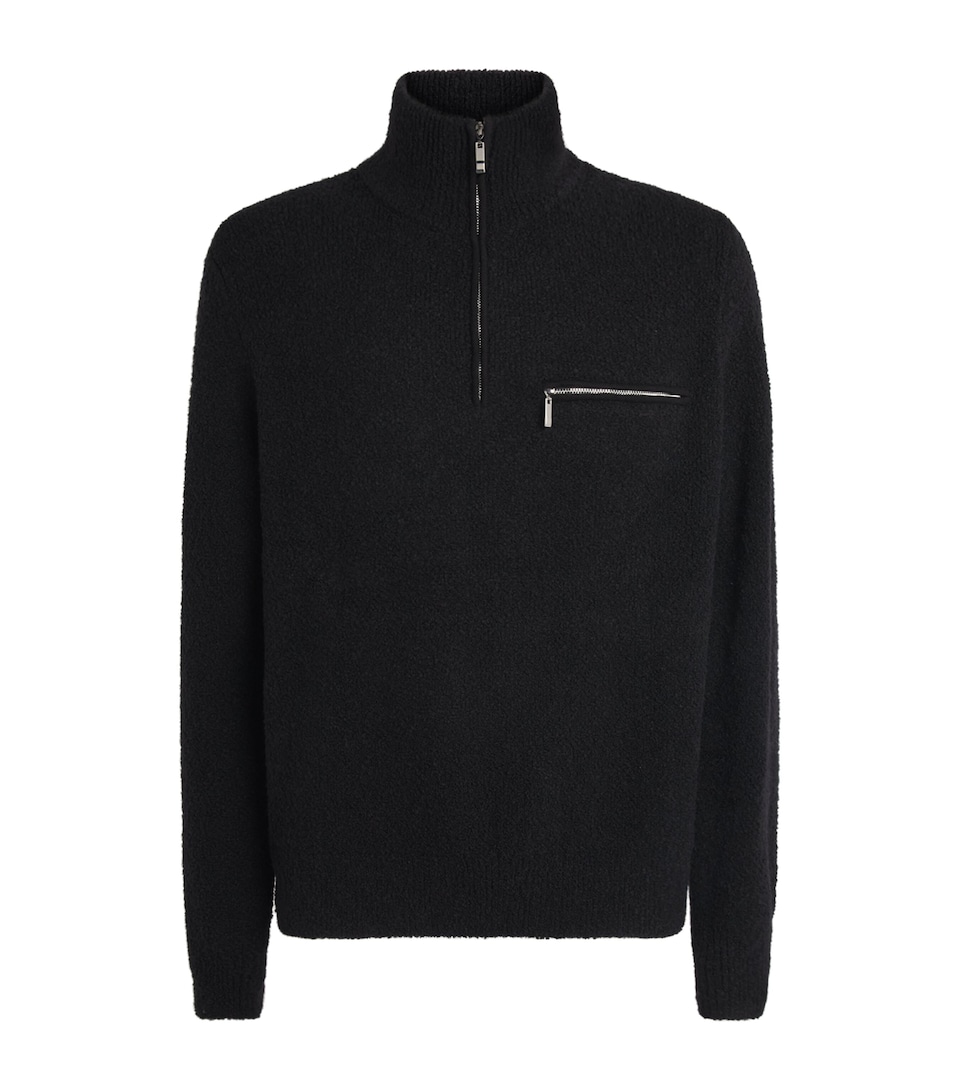 PAIGE Mens Wool-Blend Bouclé Donover Quarter-Zip Sweater Black
