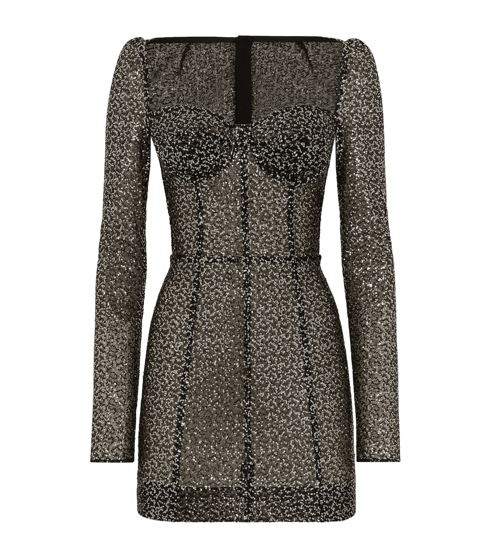 Sequin-Embellished Corset Mini Dress