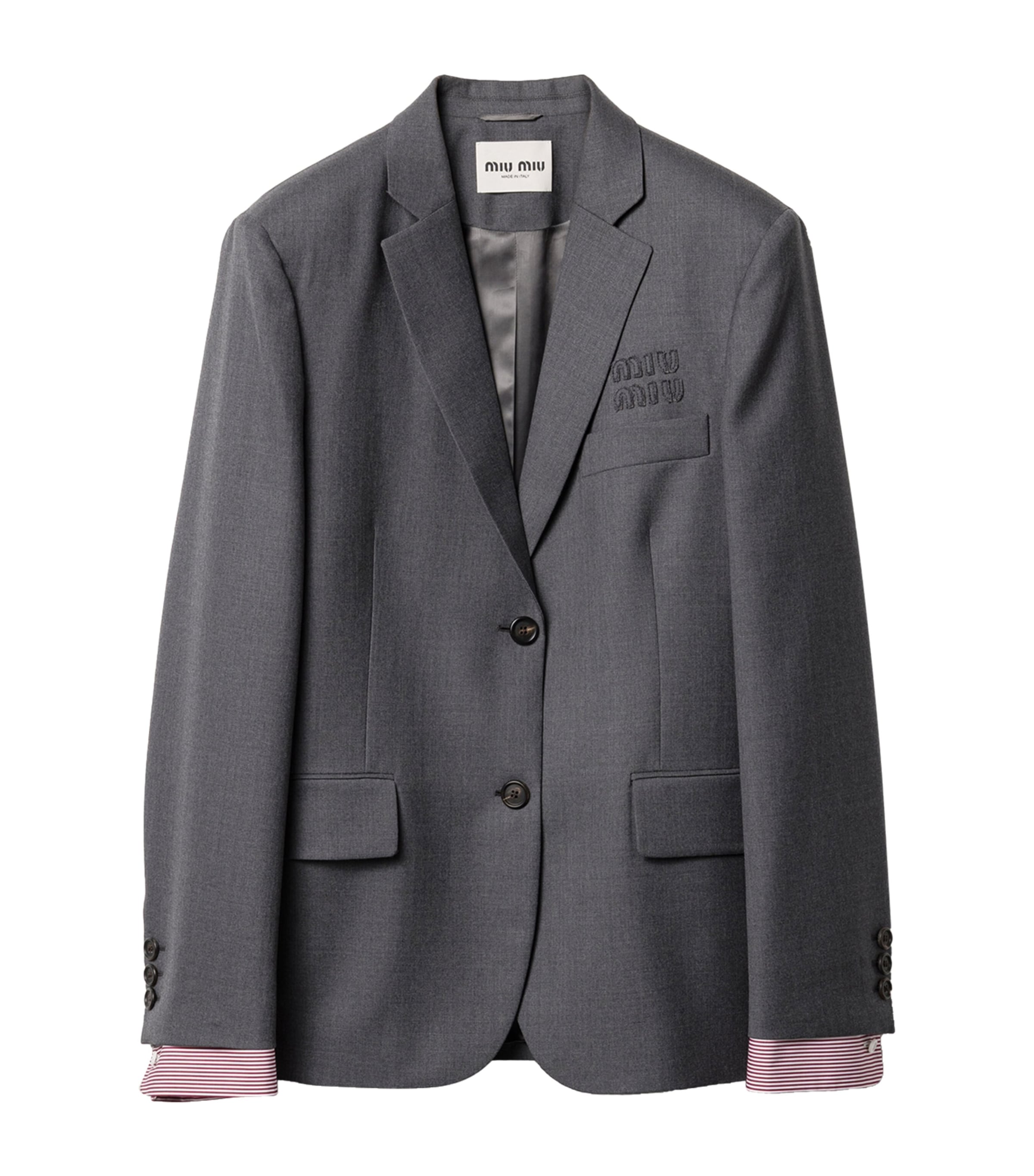 Miu Miu Womens Wool Shirt Sleeve-Detail Blazer