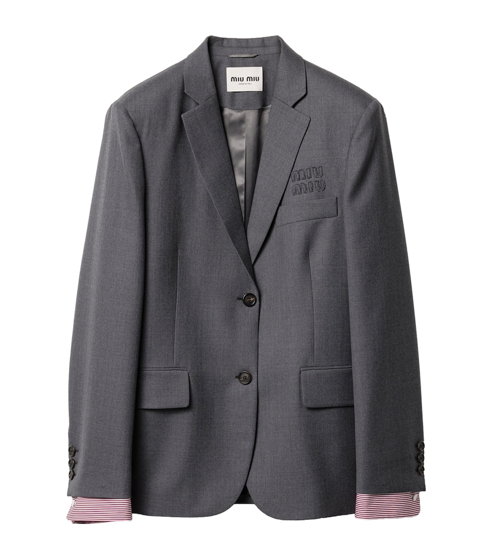 Miu Miu Womens Wool Shirt Sleeve-Detail Blazer