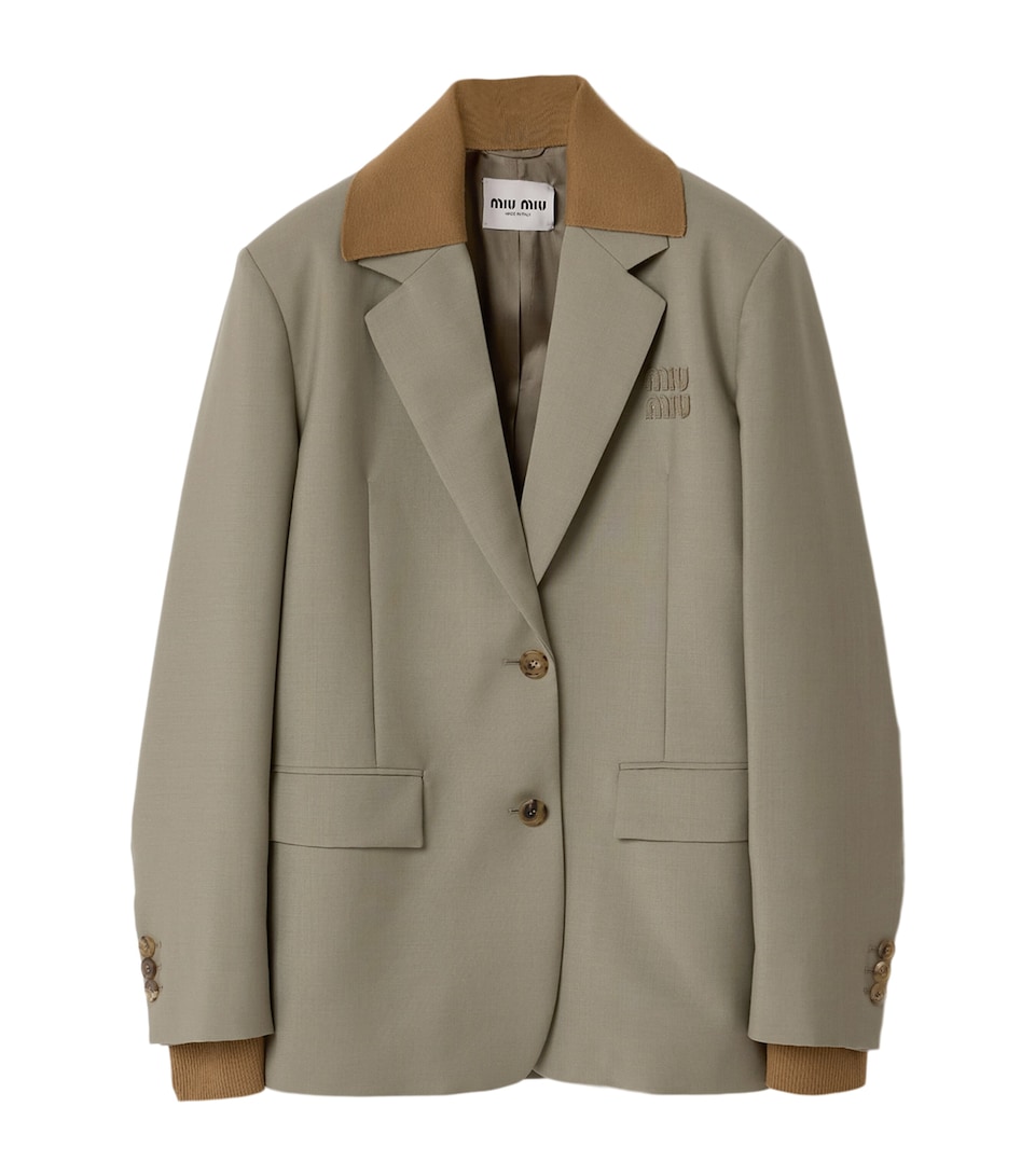 Miu Miu Womens Mohair-Wool Logo Blazer