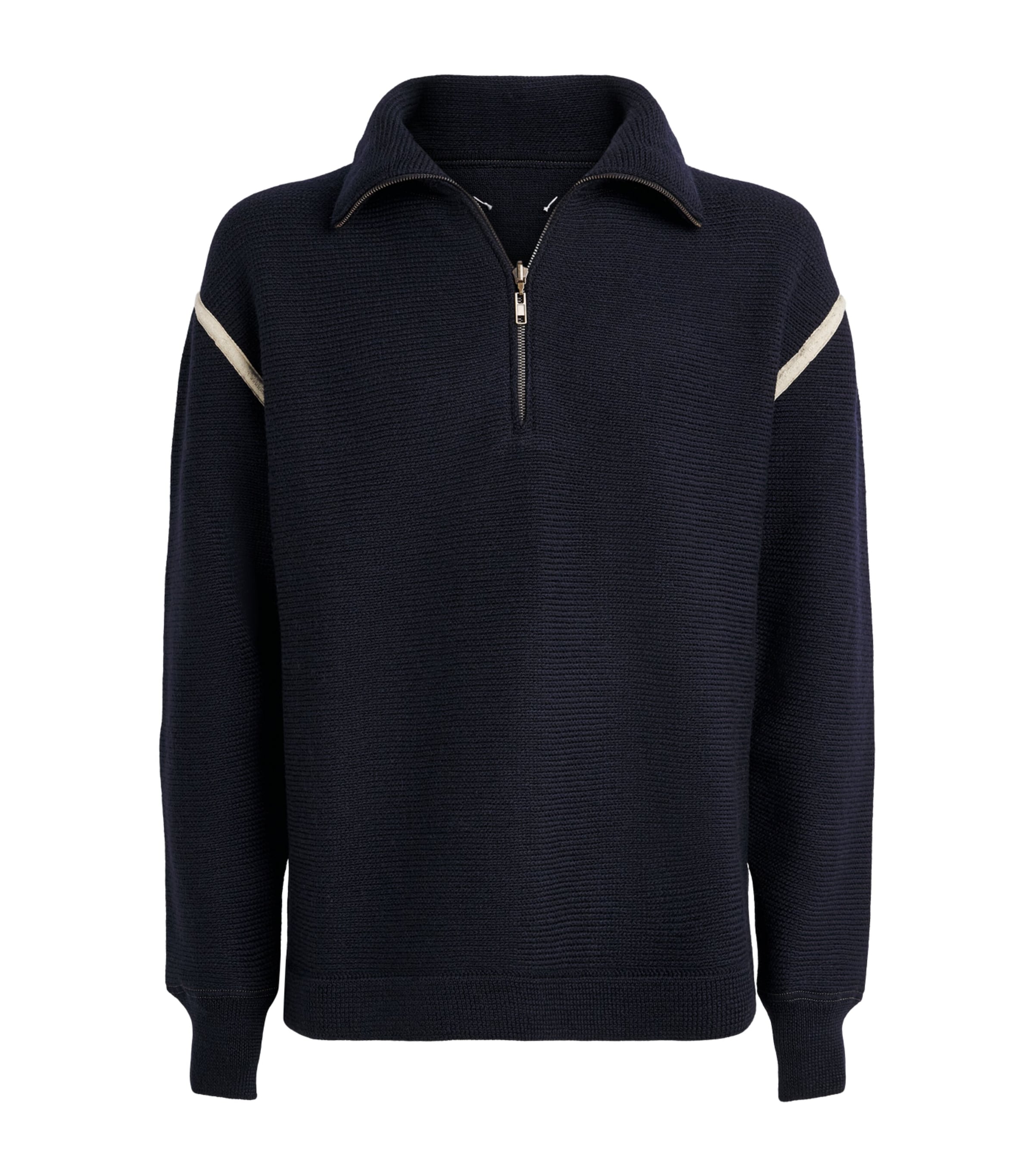Maison Margiela Mens Wool Quarter-Zip Sweater Navy