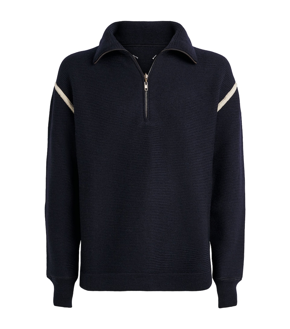 Maison Margiela Mens Wool Quarter-Zip Sweater Navy