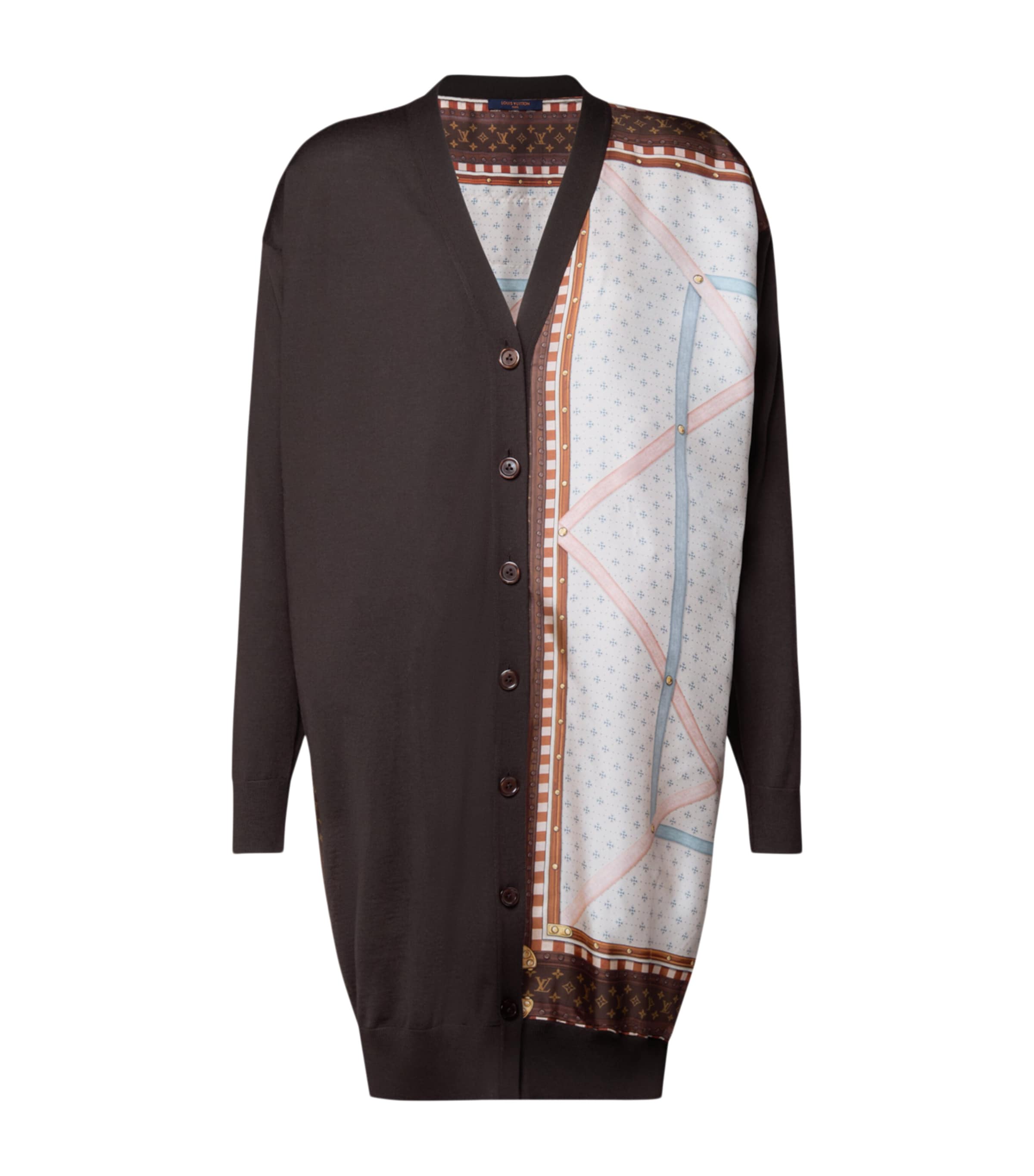 LOUIS VUITTON Womens Wool-Silk Trunk Insert Cardigan Chocolate Brown