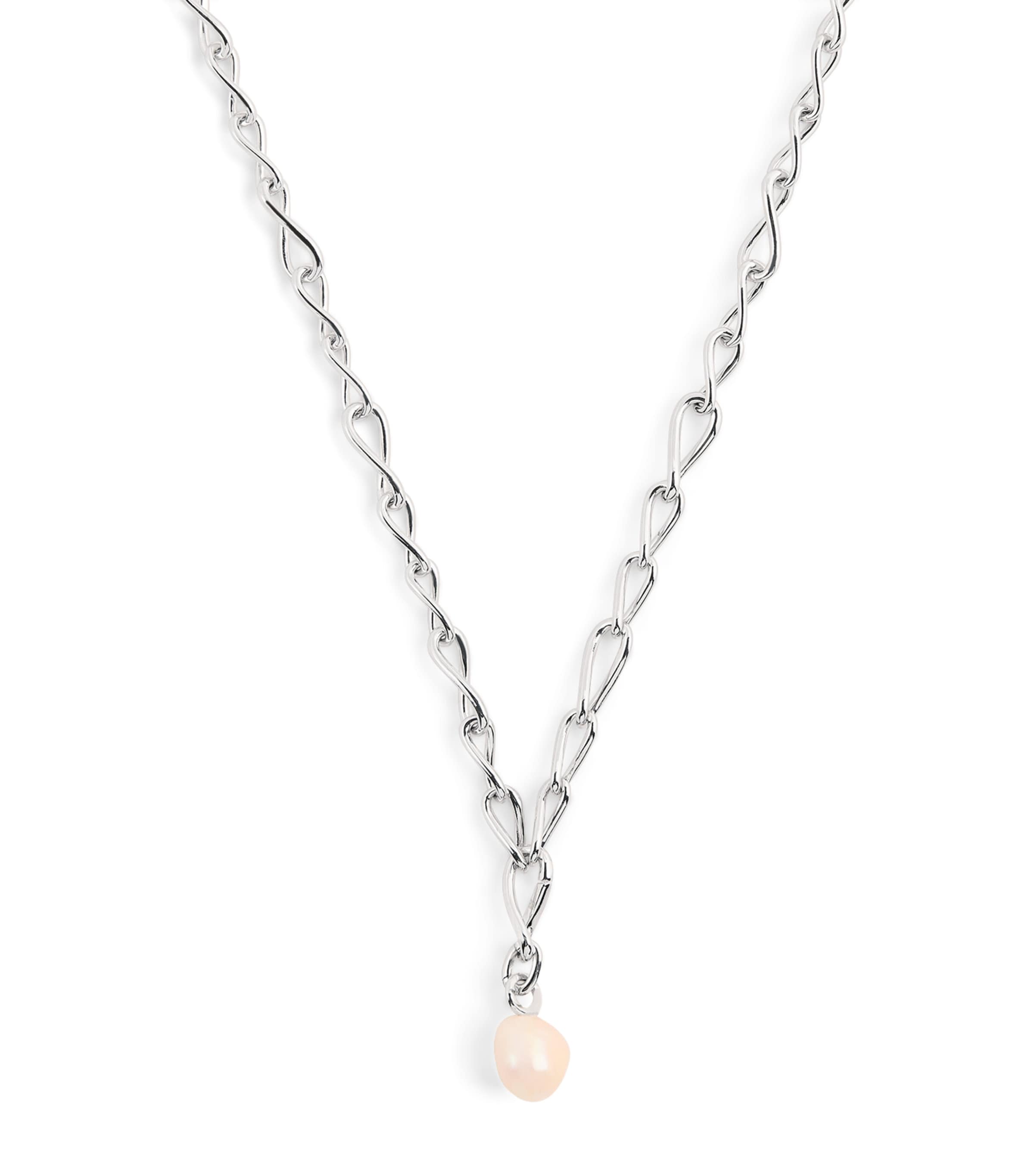 Sterling Silver Lariat Pearl Charm Necklace