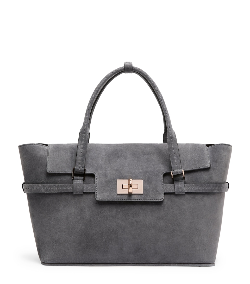 Max Mara Womens Suede Margaux Top-Handle Bag Medium Grey
