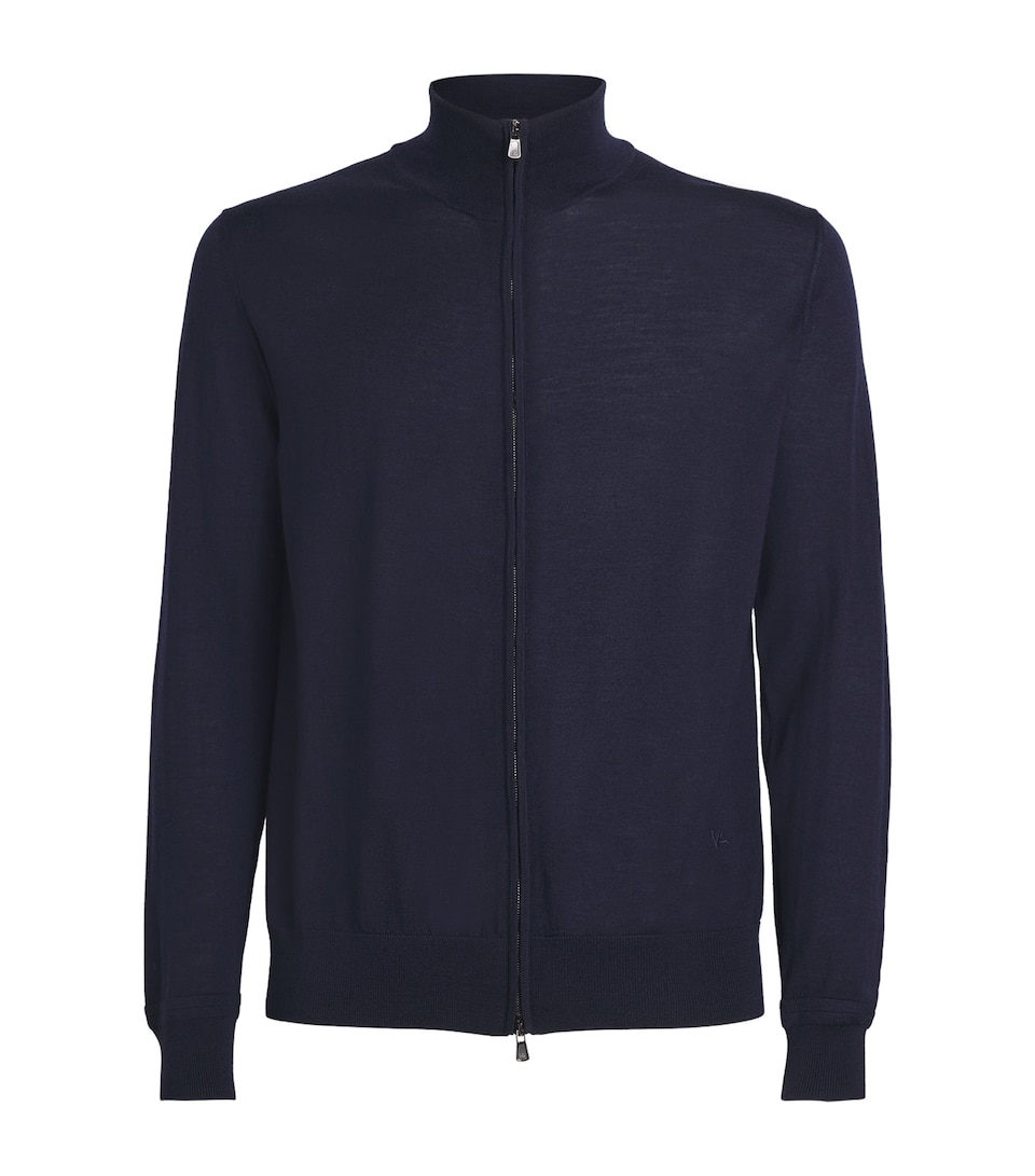 Isaia Mens Wool Zip-Up Cardigan