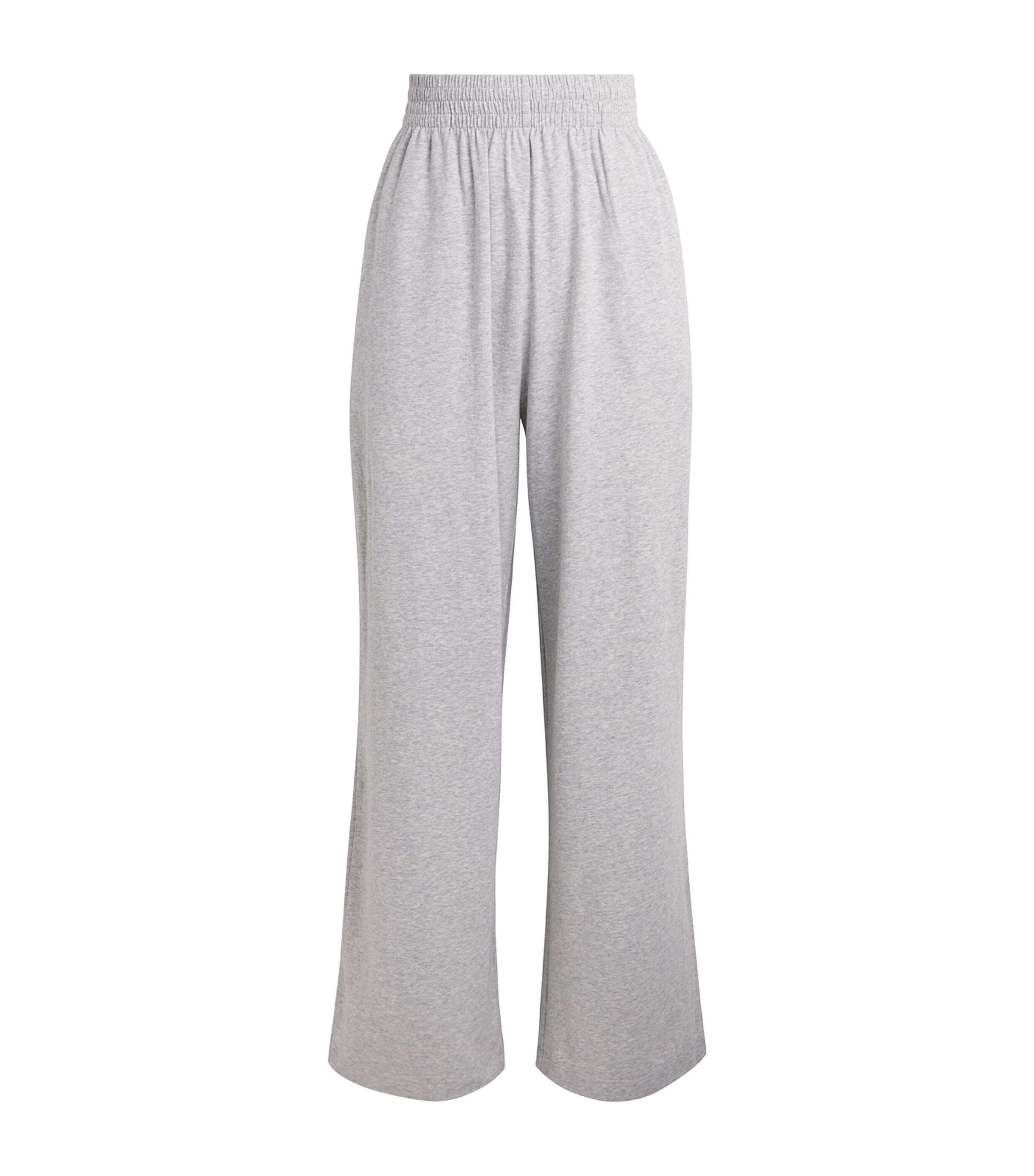 Skims Womens Stretch-Cotton Wide-Leg Sweatpants Light Heather Grey