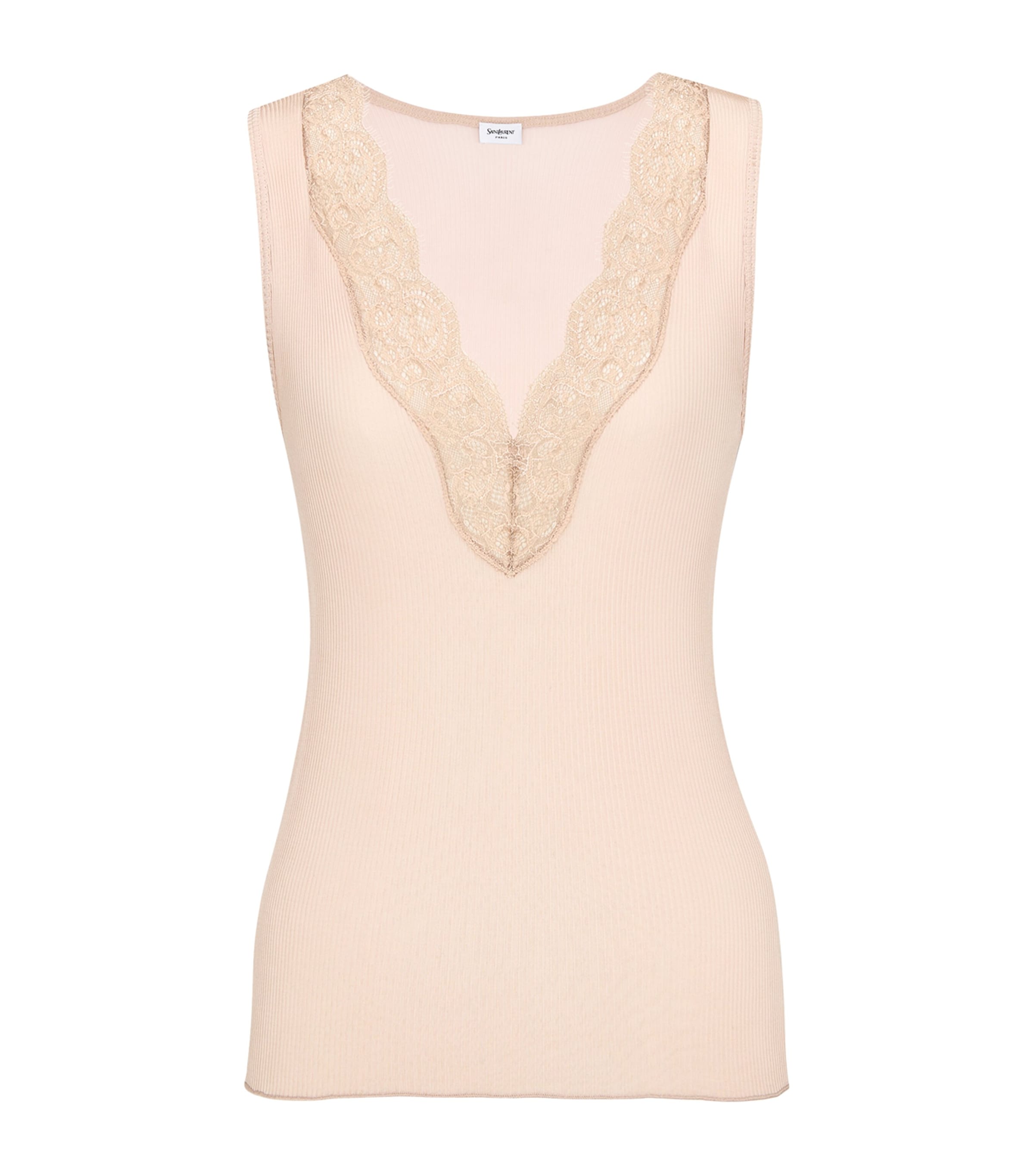 Saint Laurent Womens Silk Lace-Trim Tank Top
