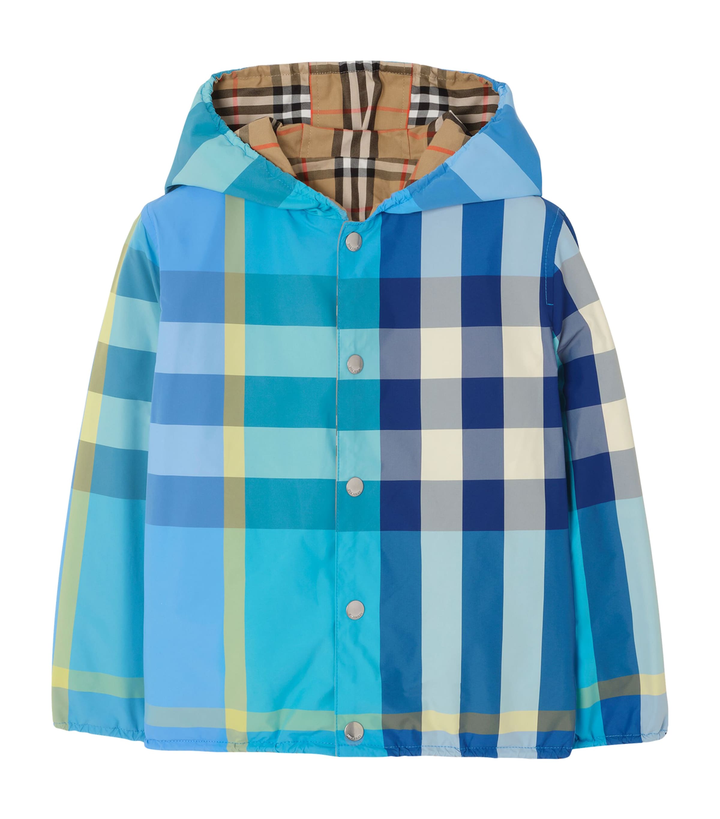 Burberry Kids Reversible Check Hooded Jacket (14 Years) Bright Turquoise Chk