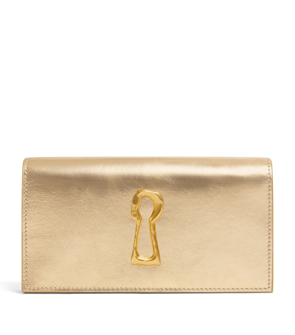 Schiaparelli Metallic Leather Keyhole Clutch Bag Gold