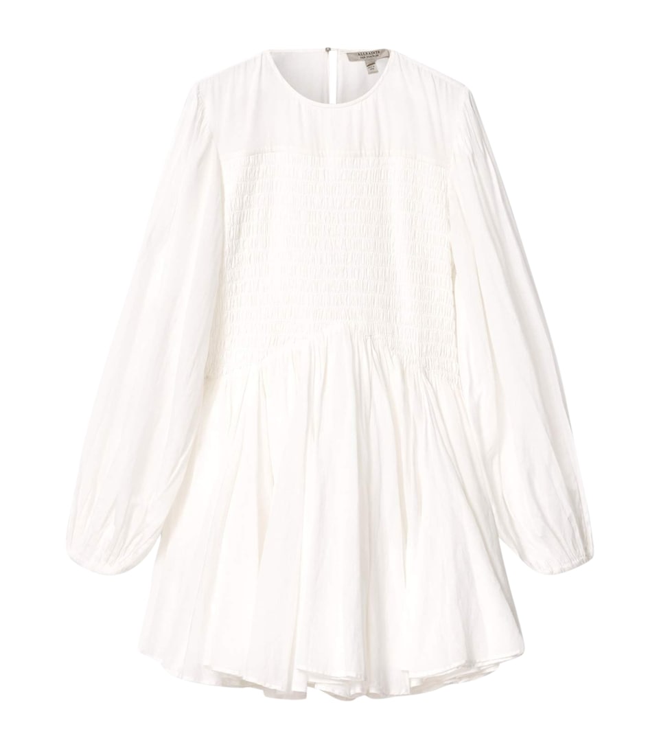 AllSaints Womens Smocked Chia Mini Dress White