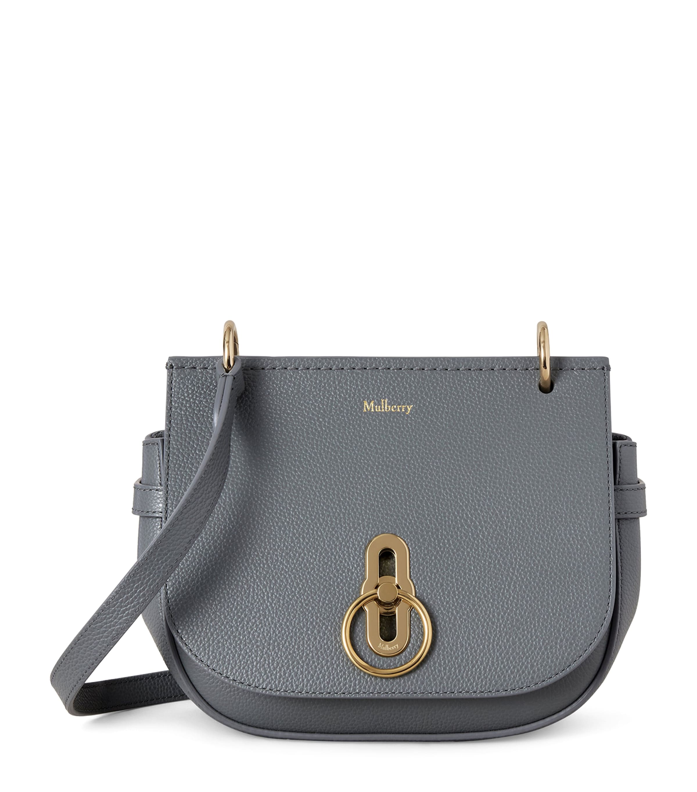 Mulberry Small Leather Amberley Satchel Cross-Body Bag Foggy Grey