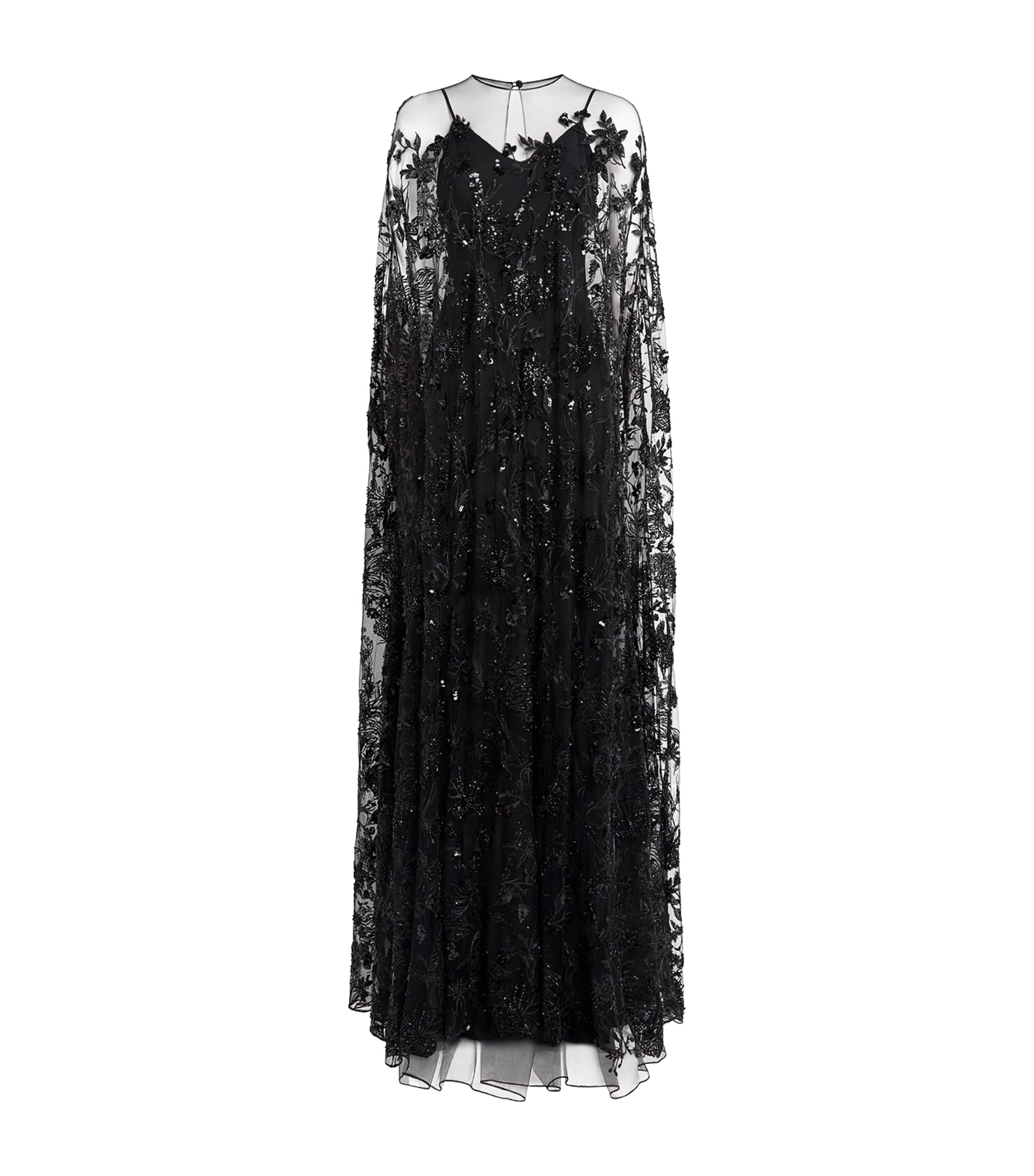 Zuhair Murad Womens Embellished Whispering Bloom Kaftan Gown Black