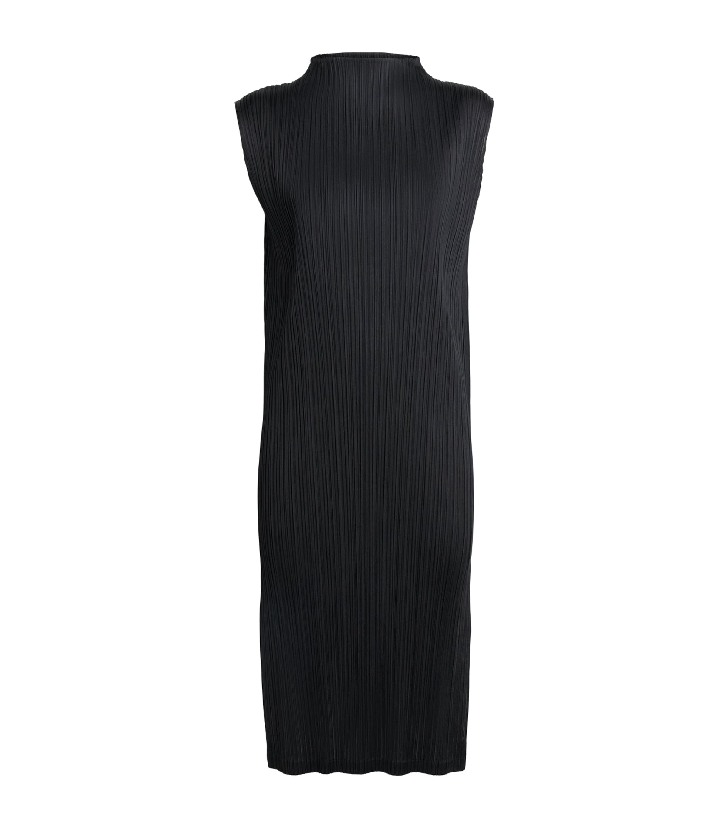 Pleats Please Issey Miyake Womens Swing Solid Midi Tunic Dress Black