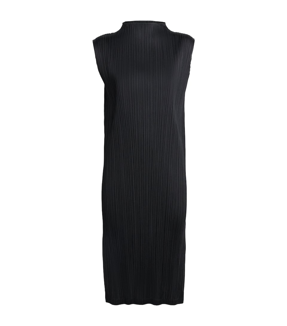 Pleats Please Issey Miyake Womens Swing Solid Midi Tunic Dress Black