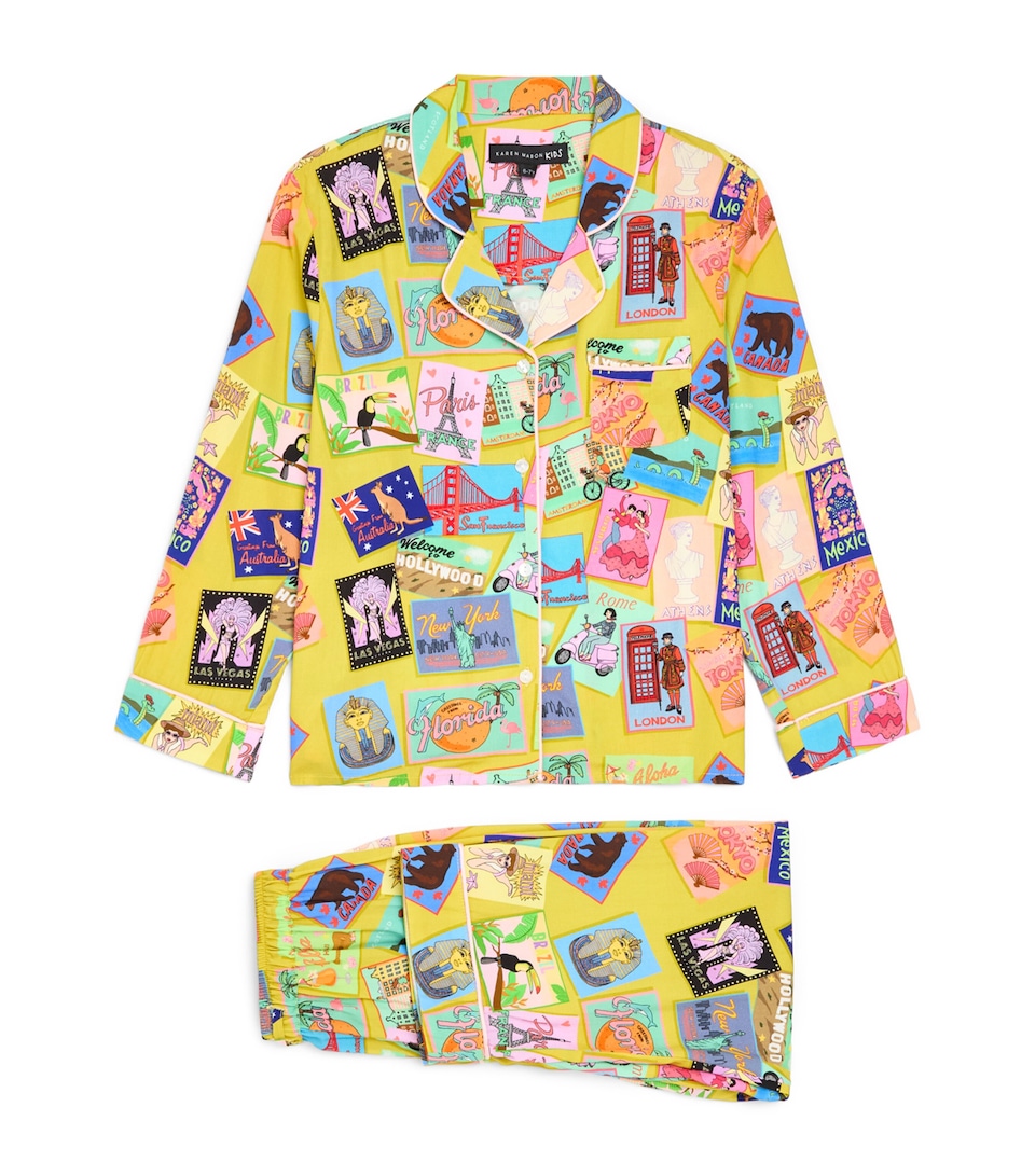 KAREN MABON KIDS Postcard Print Pyjama Set (2-13 Years) Mustard