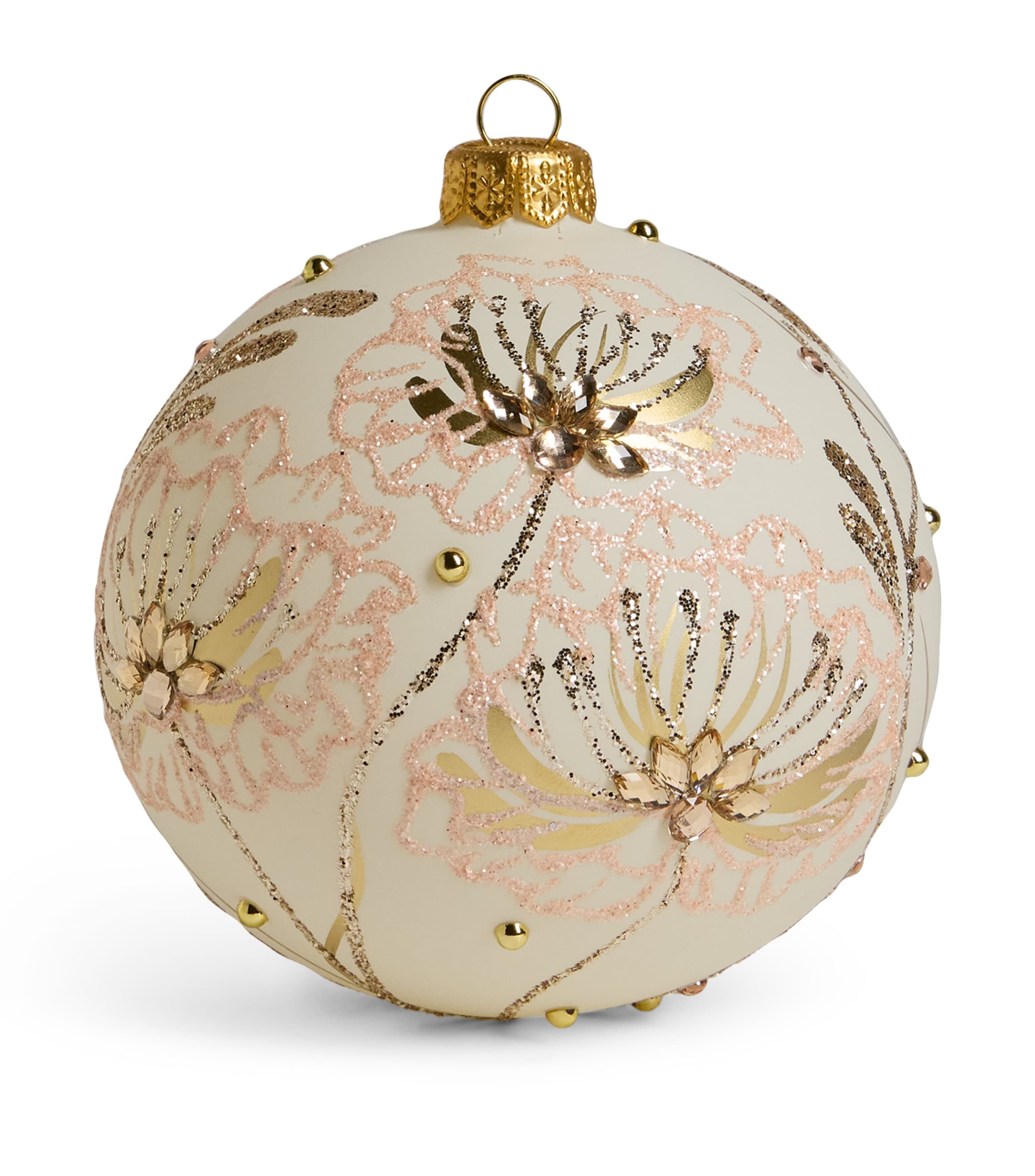 Harrods Glitter Flower Bauble Creamy Egg Shell