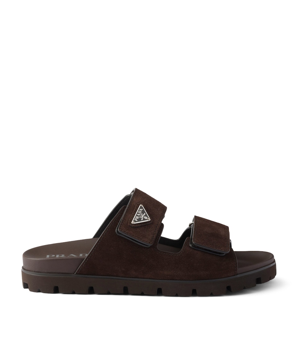 Prada Suede Triangle Sandals Brown
