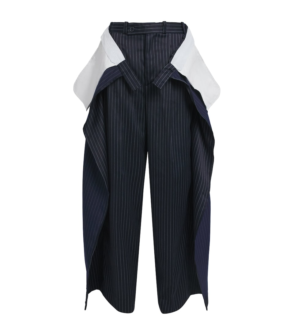 LATE FOR WORK Womens Deconstructed Striped Tailored Trousers Nvy Str
