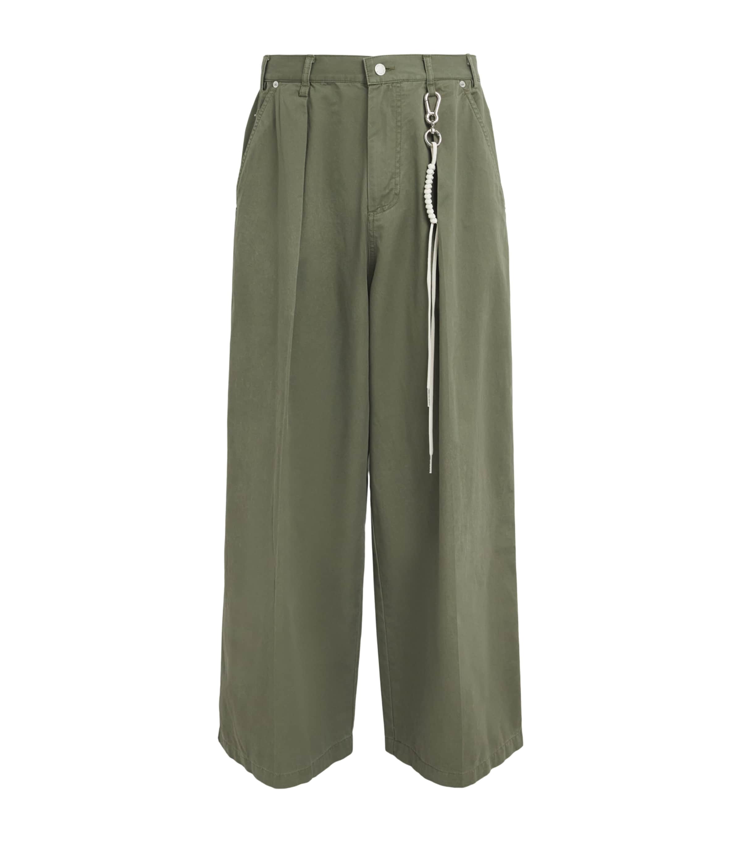 Song For The Mute Mens Cotton Pleated Wide-Leg Trousers Army Green