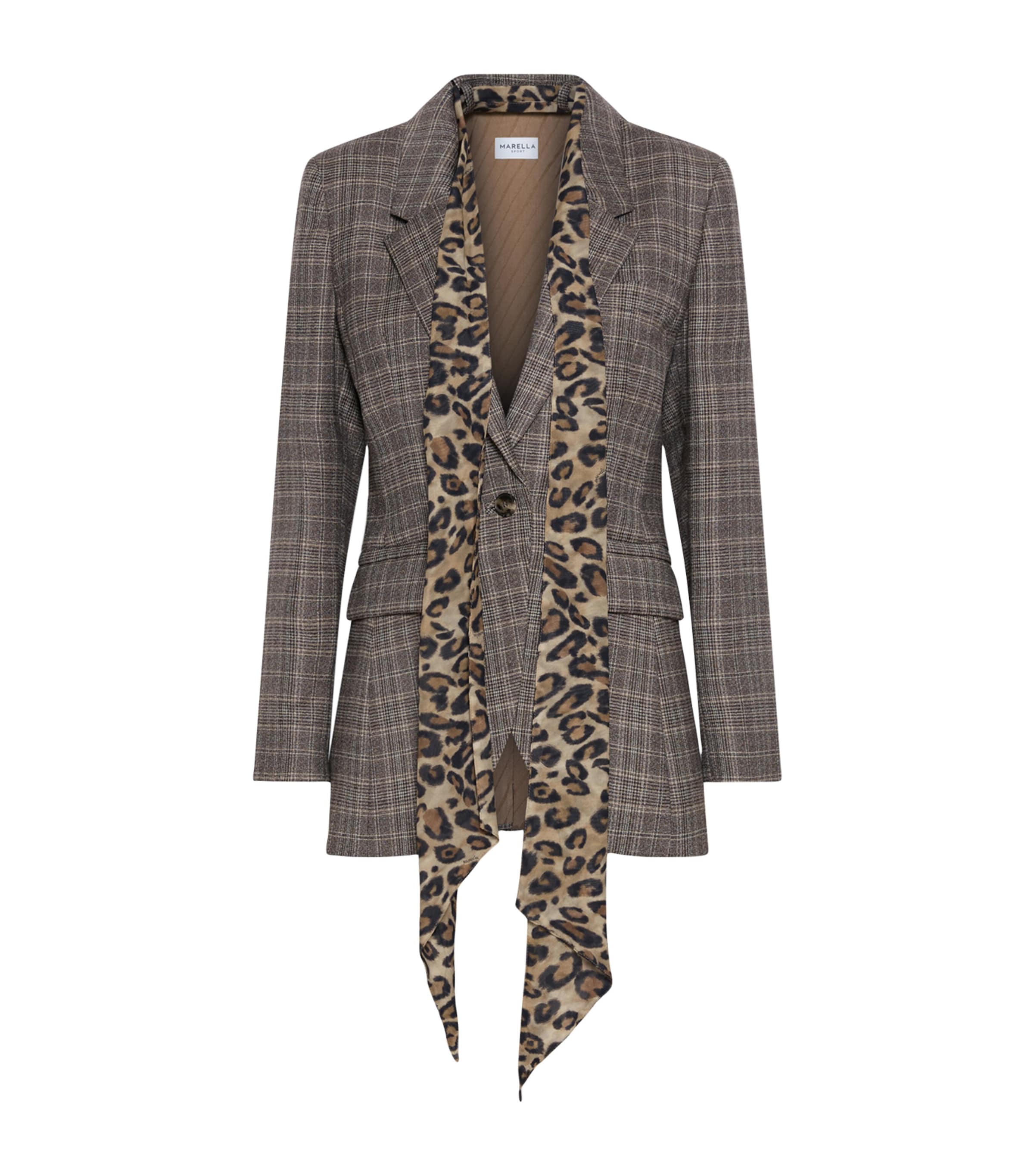 Marella Womens Wool Check Scarf-Detail Blazer Turtledove