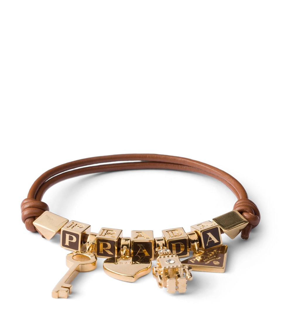 Prada Nappa Leather Logo Charm Bracelet Brown