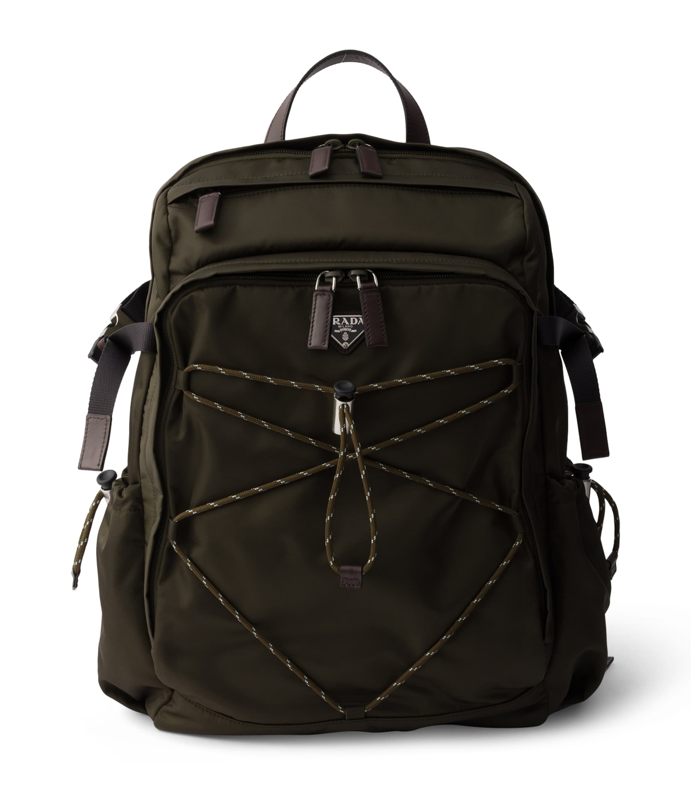 Re-Nylon and Leather Drawstring Backpack