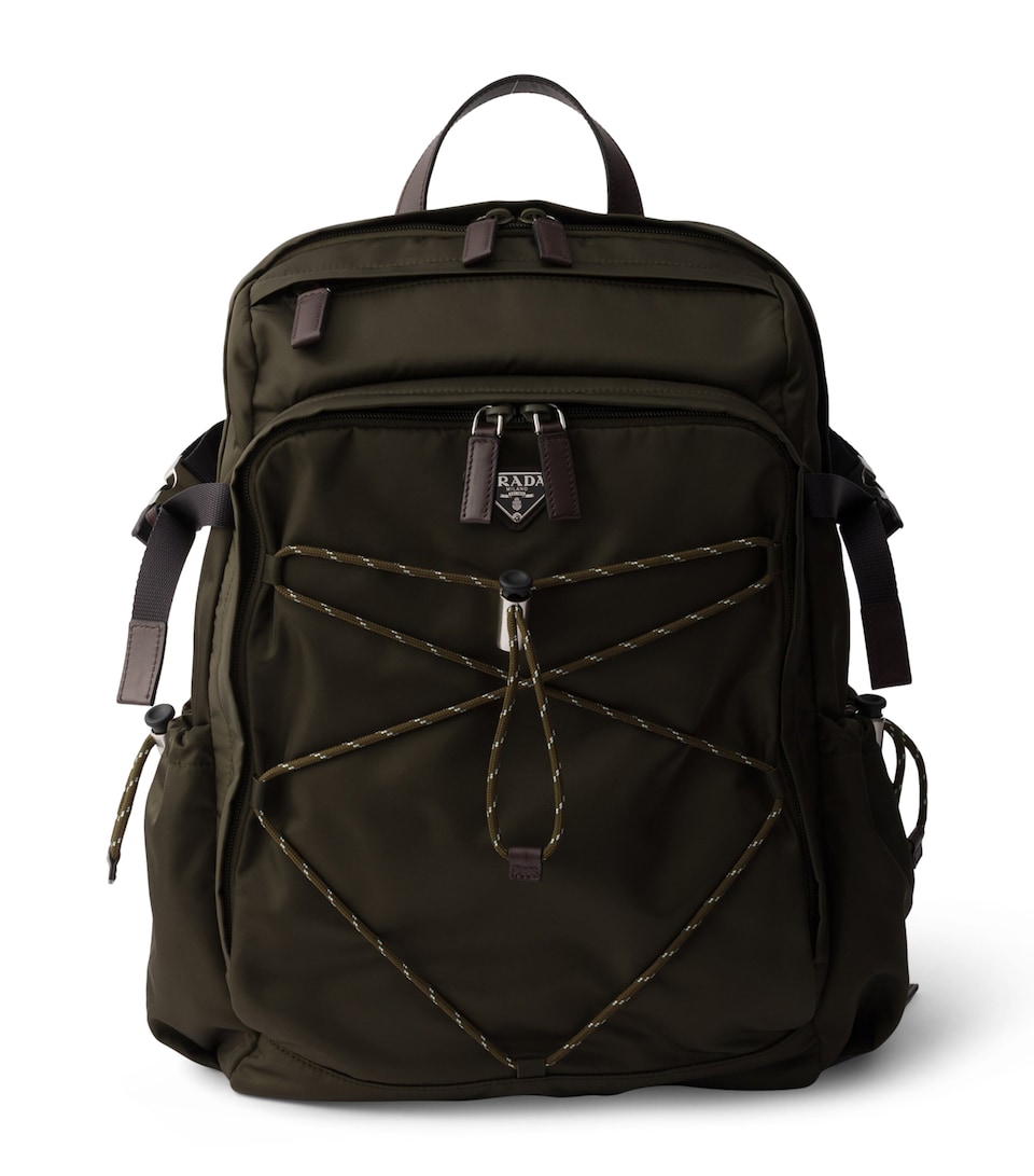 Re-Nylon and Leather Drawstring Backpack