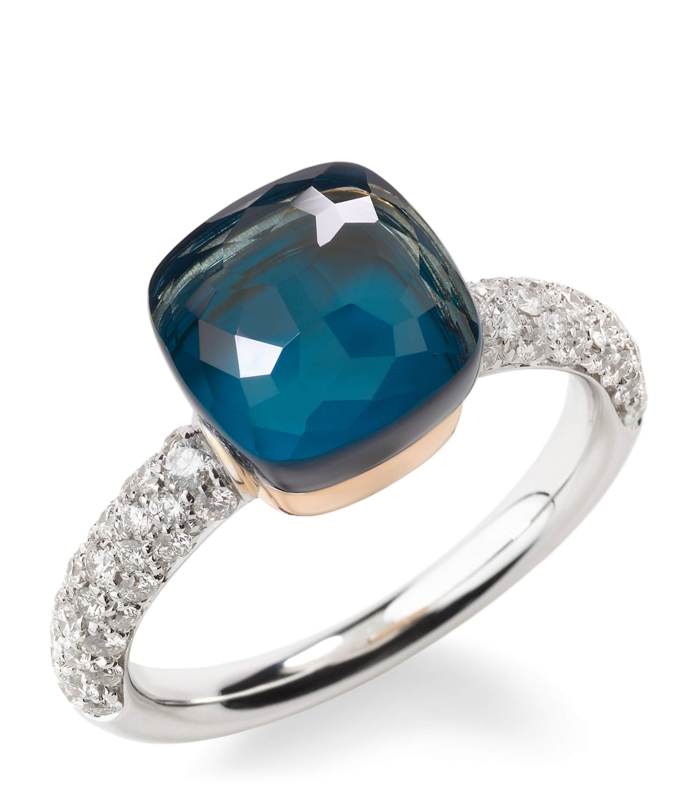 Pomellato Mixed Gold, Diamond, London Blue Topaz and Turquoise Nudo Ring