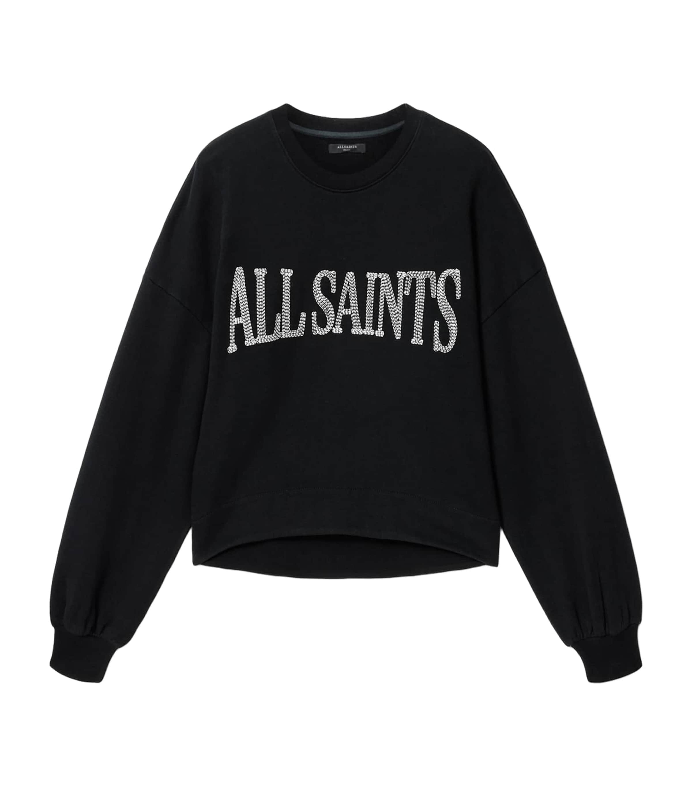 AllSaints Womens Organic Cotton Embroidered Dash Sweatshirt Washed Black