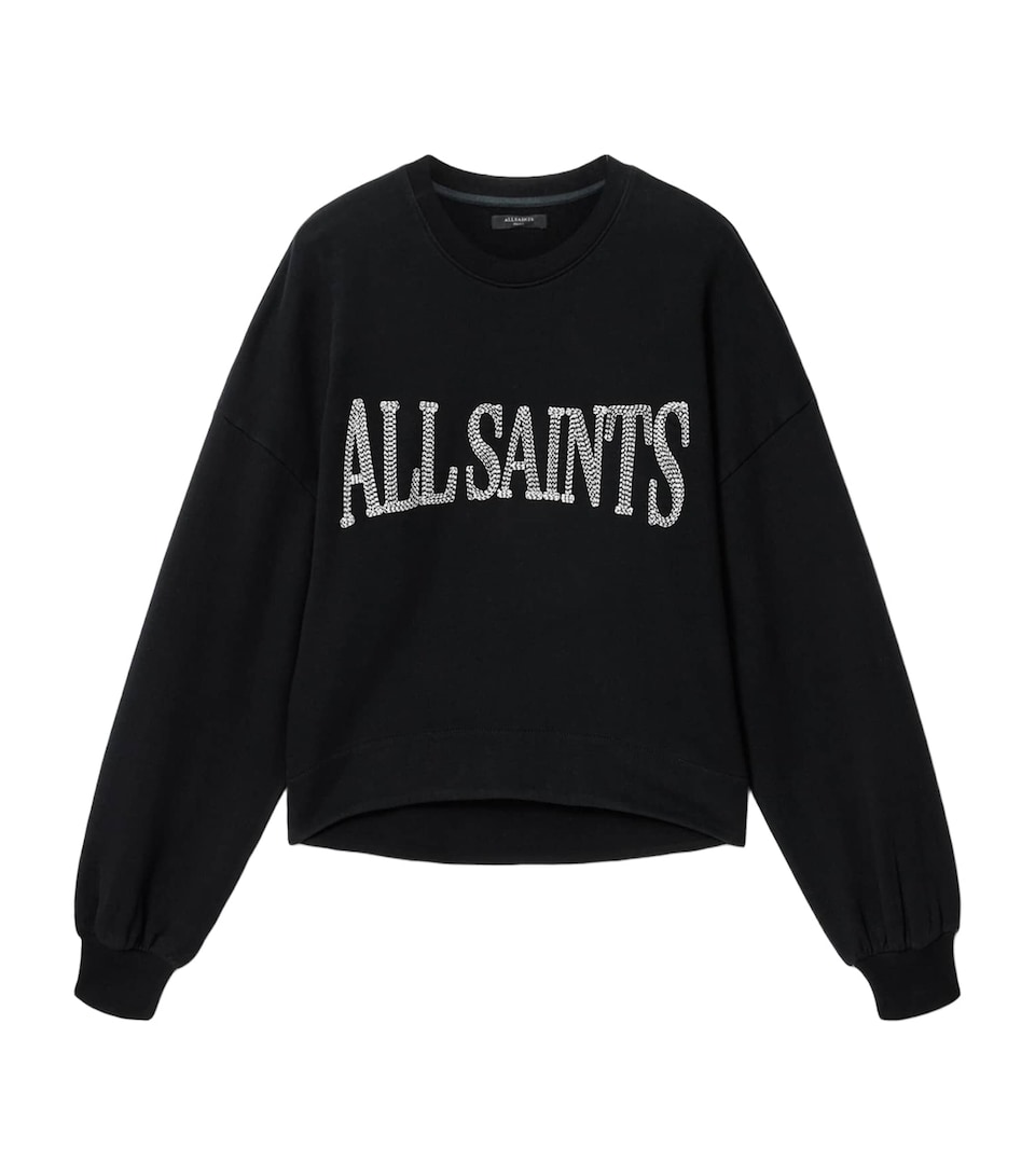 AllSaints Womens Organic Cotton Embroidered Dash Sweatshirt Washed Black