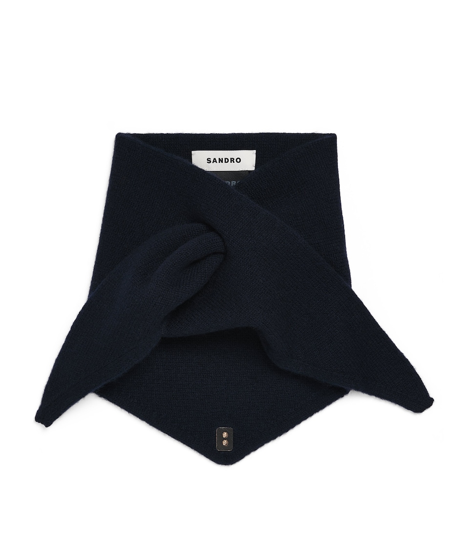 Sandro Paris Wool-Cashmere Tie Bandana Navy Blue