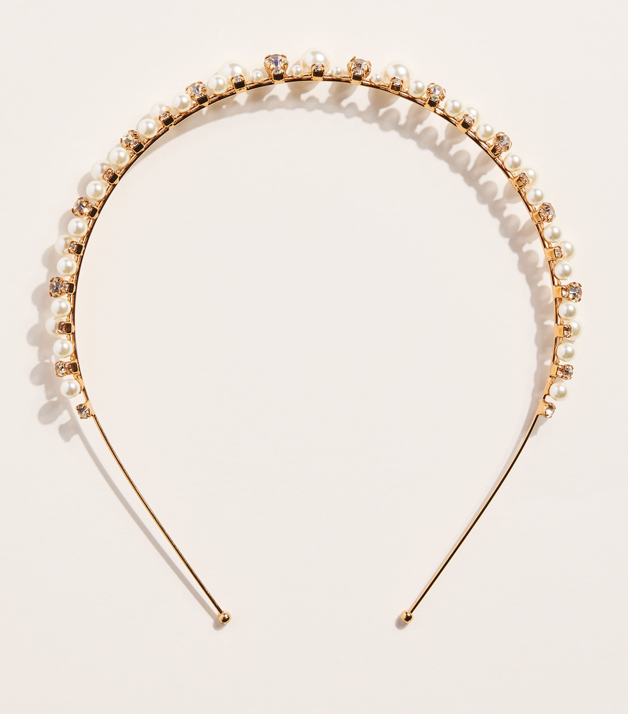 Jennifer Behr Crystal and Pearl Embellished Corisande Tiara Pearl / Gold
