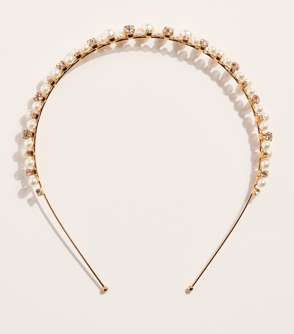 Jennifer Behr Crystal and Pearl Embellished Corisande Tiara Pearl / Gold