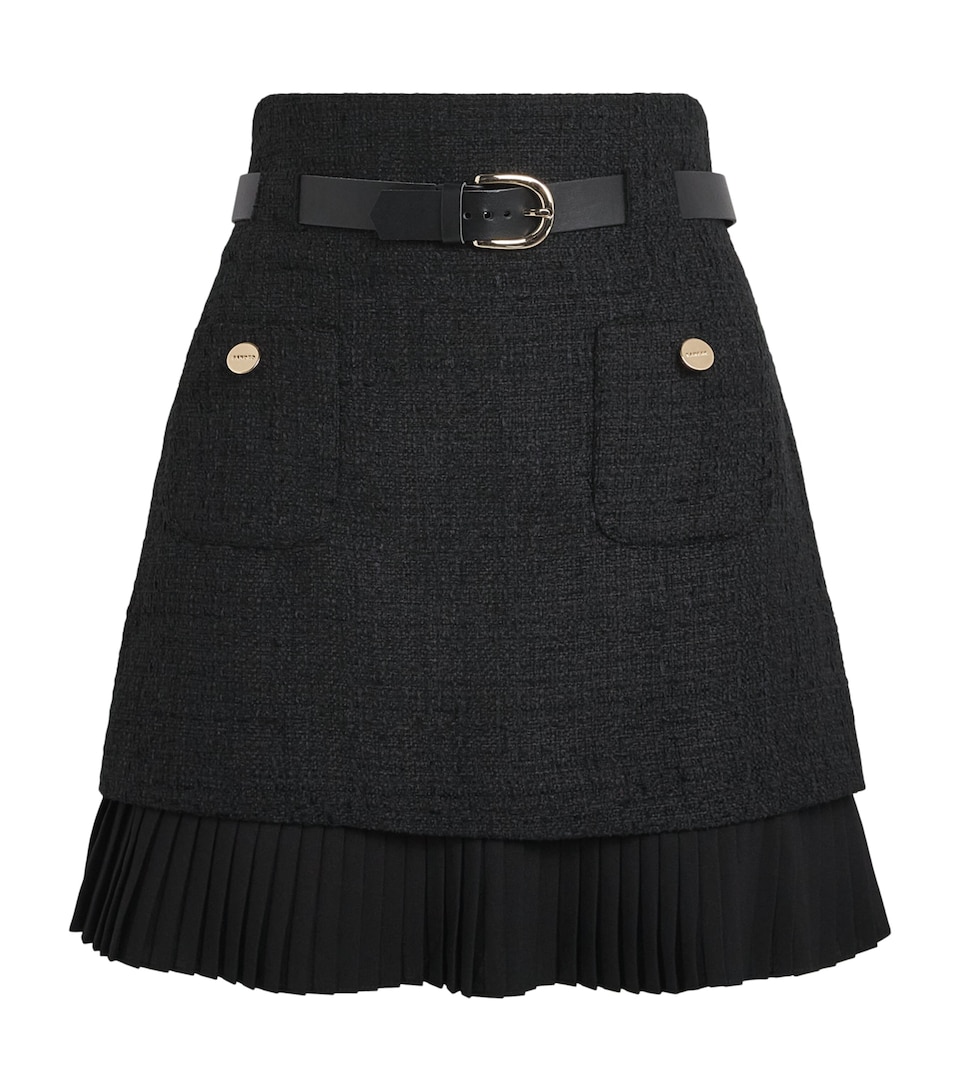 Sandro Paris Womens Tweed Tiered Mini Skirt Black