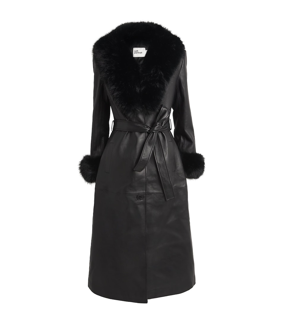 Leather Faux Fur-Trim Coat