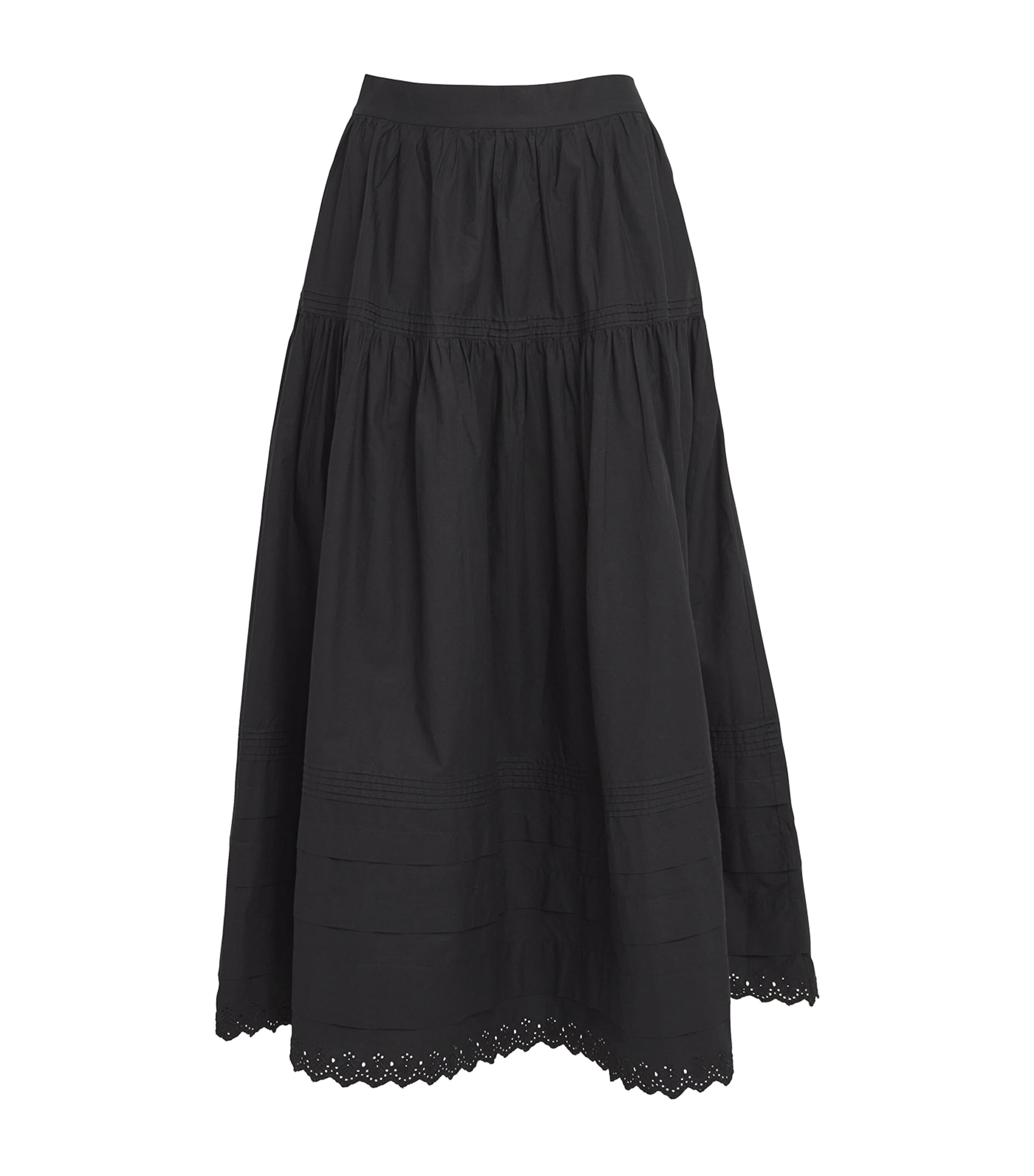 DÔEN Womens Tiered Sebastiane Midi Skirt Black