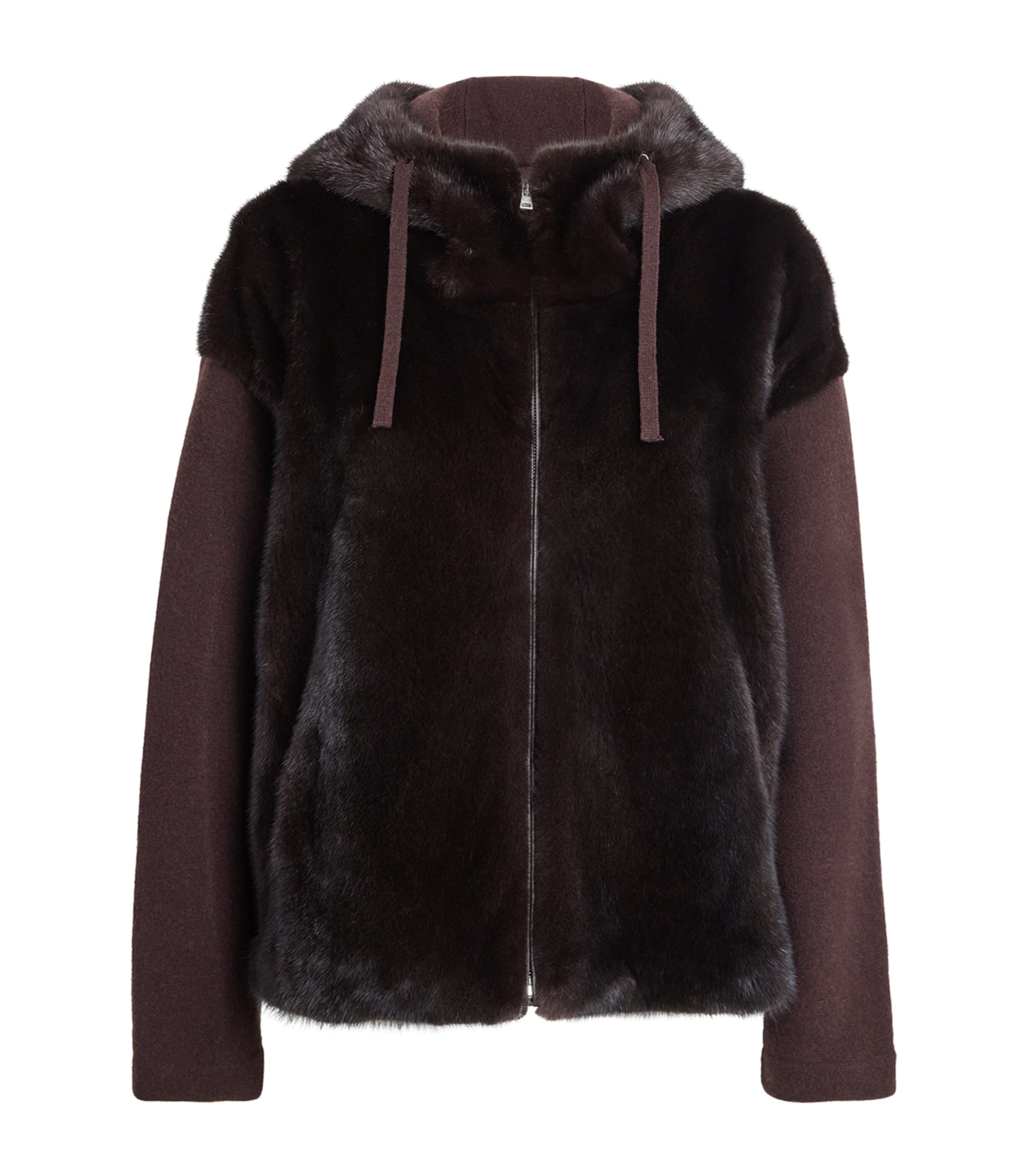Yves Salomon Womens Wool-Blend Mink Front Hoodie